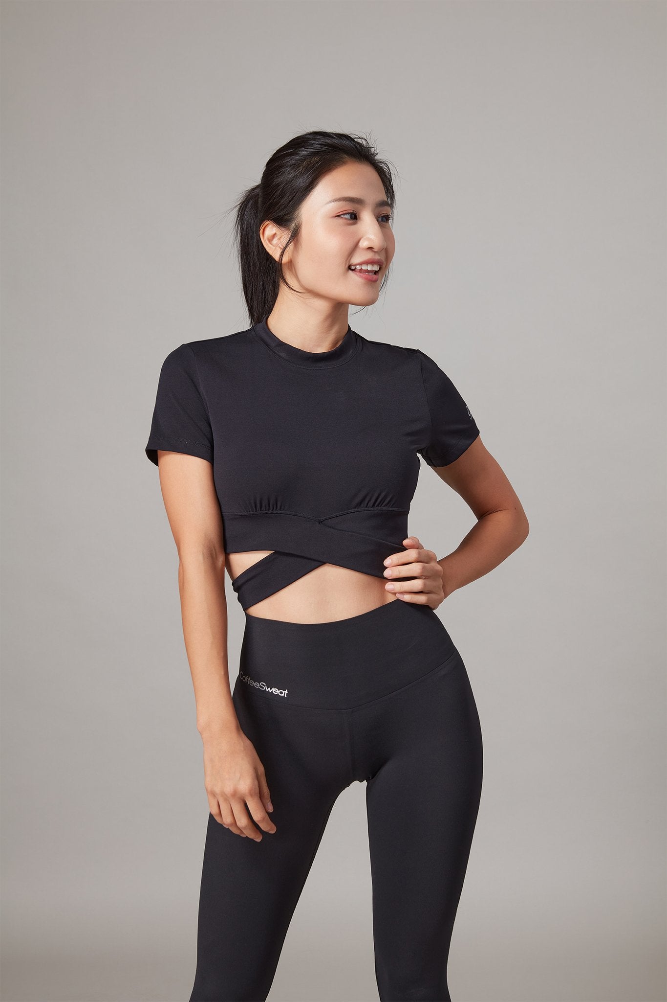 Zero Touch Cropped Wrap Tee by TITIKA × CoffeeSweat - Soft Stretchy Women's T-Shirt for Yoga, Workouts & Casual Wear