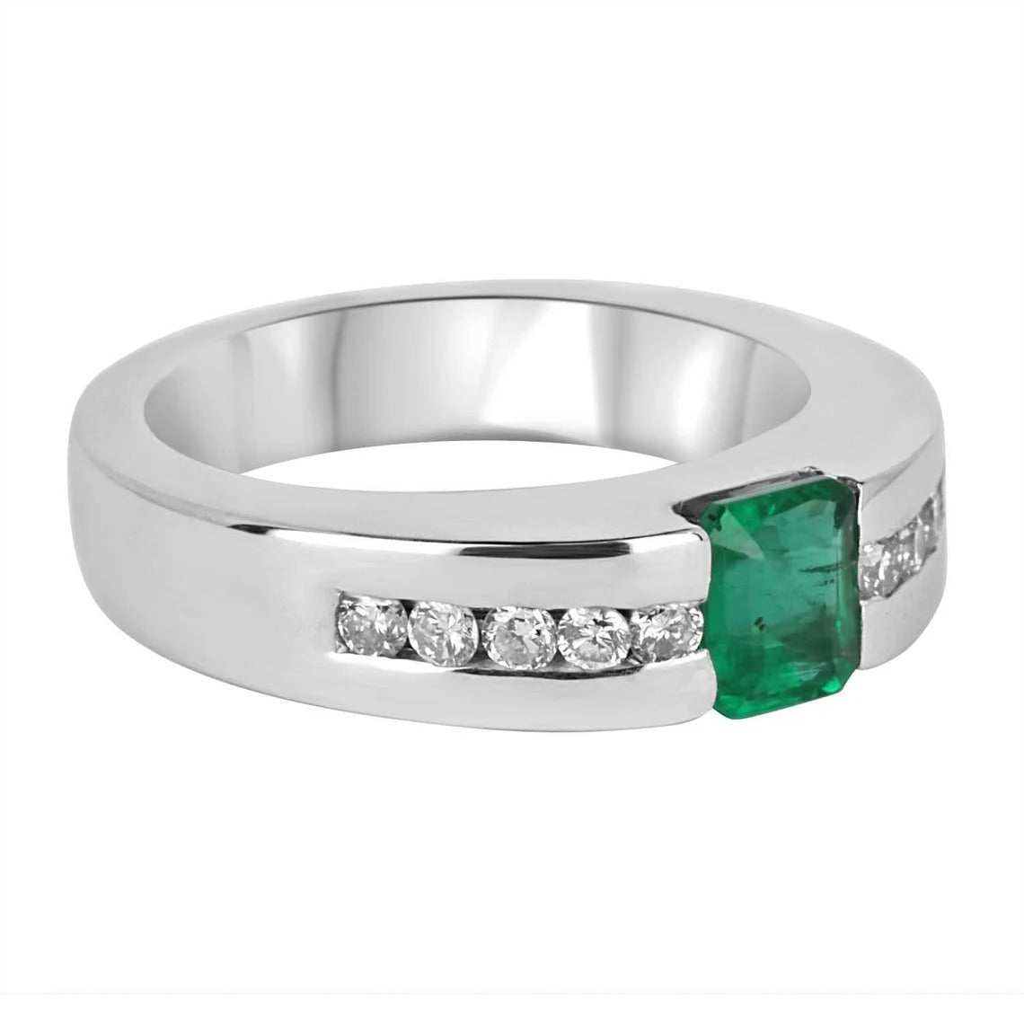 0.90tcw Emerald Cut Diamond Men's Wedding Band Ring - Channel Set 14K White Gold for Engagement & Anniversary Gifts