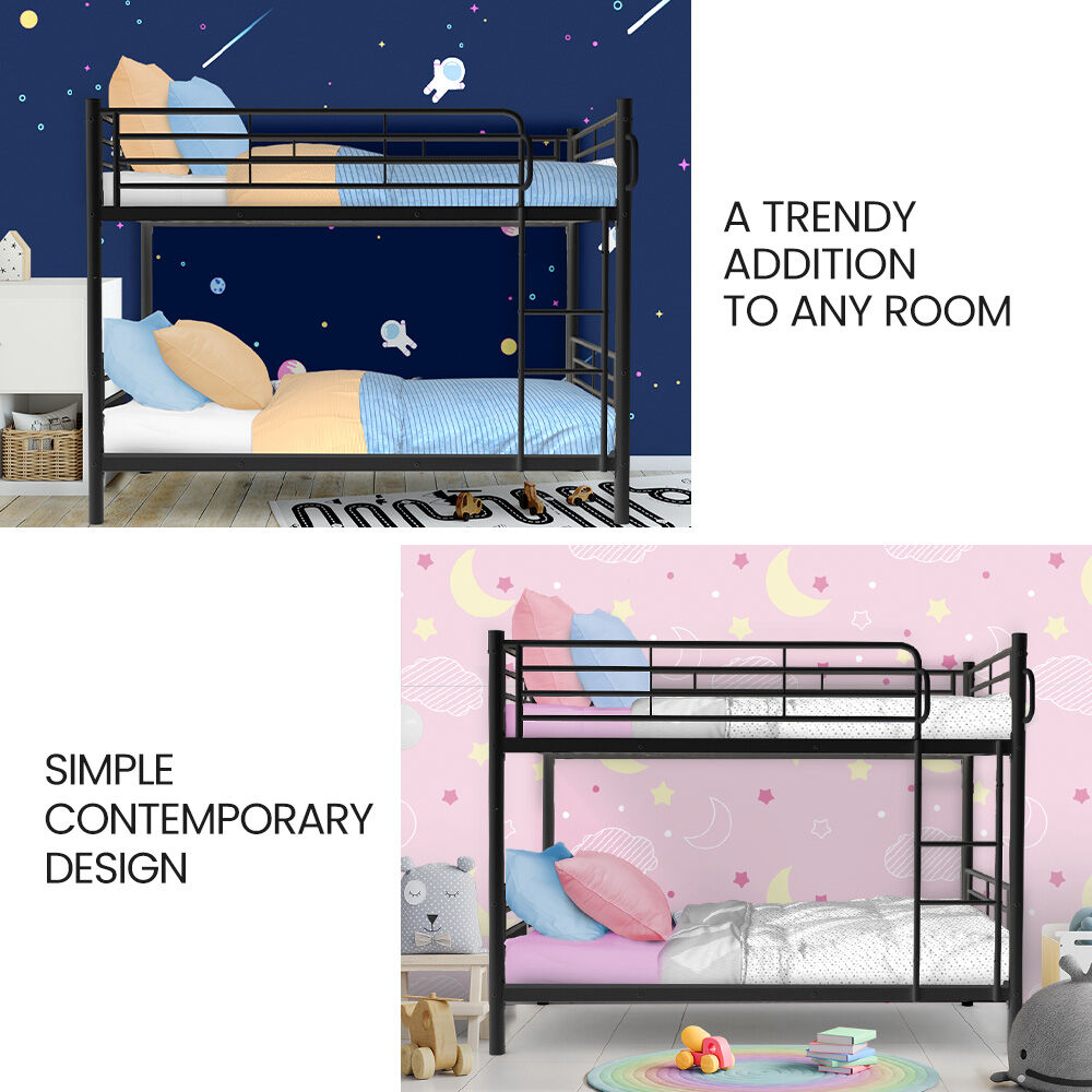 2 in 1 King Single Metal Bunk Bed Frame - Dark Matte Grey - Space Saving Bunk Bed for Kids & Teens - Perfect for Small Bedrooms, Guest Rooms & Dormitories
