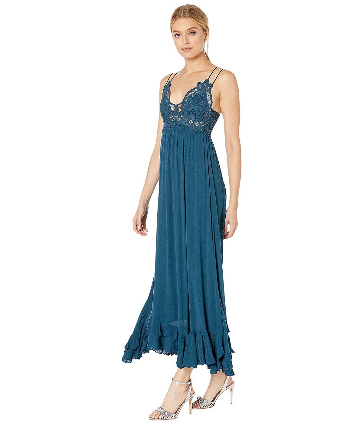 Free People Adella Maxi Slip Dress - Flowy Boho Long Sleeve Lace Trim Nightgown for Women | Perfect for Beach Coverups, Lounge Wear & Romantic Date Nights