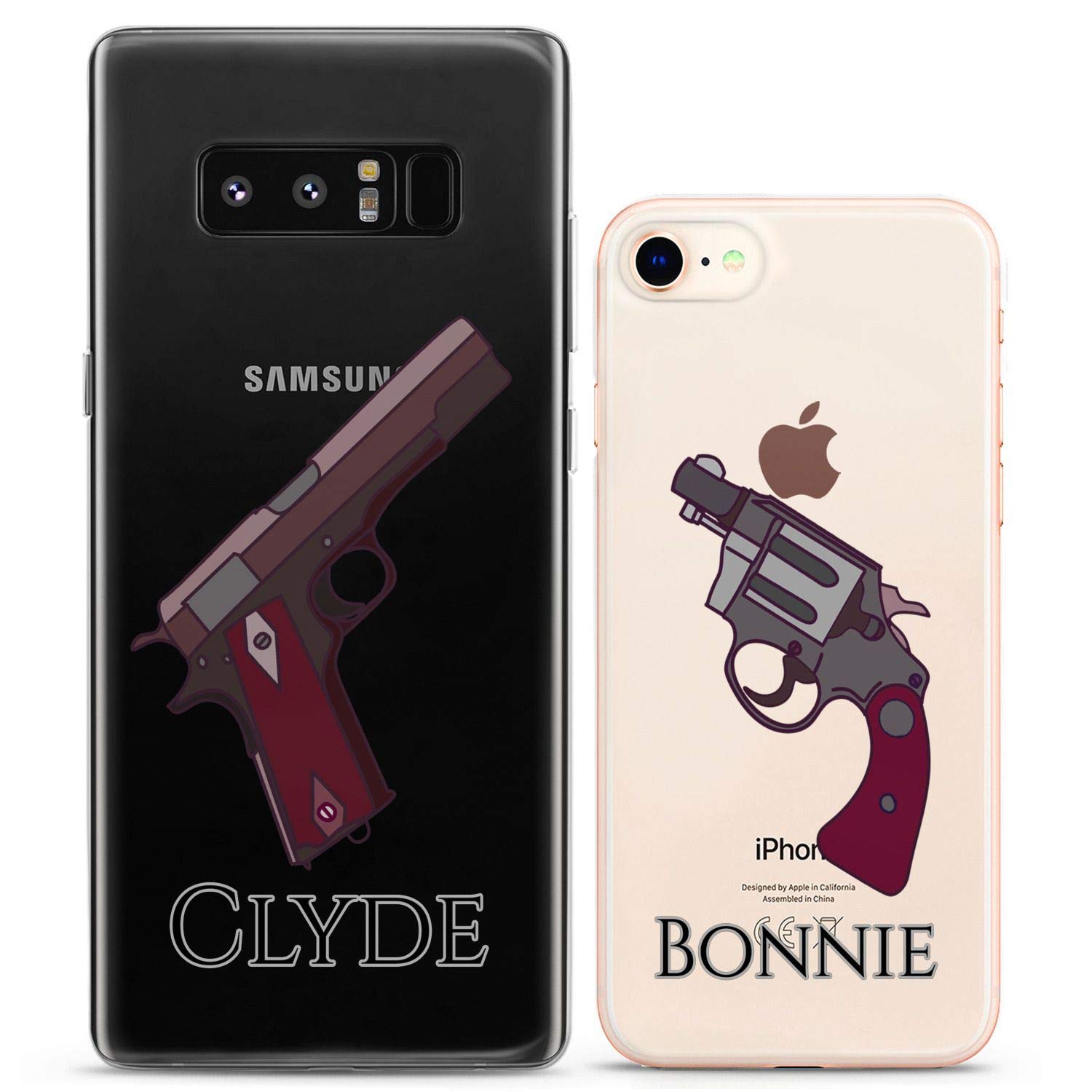 Matching Couple Phone Cases for iPhone 16/15/14/13/12/11 Pro Max/Mini/XS/X/8 Plus/7+/XR/SE - Bonnie & Clyde Criminal Design Slim Clear Flexible Cover - Perfect for Valentine's Gifts, Anniversary & Couple Matching Accessories