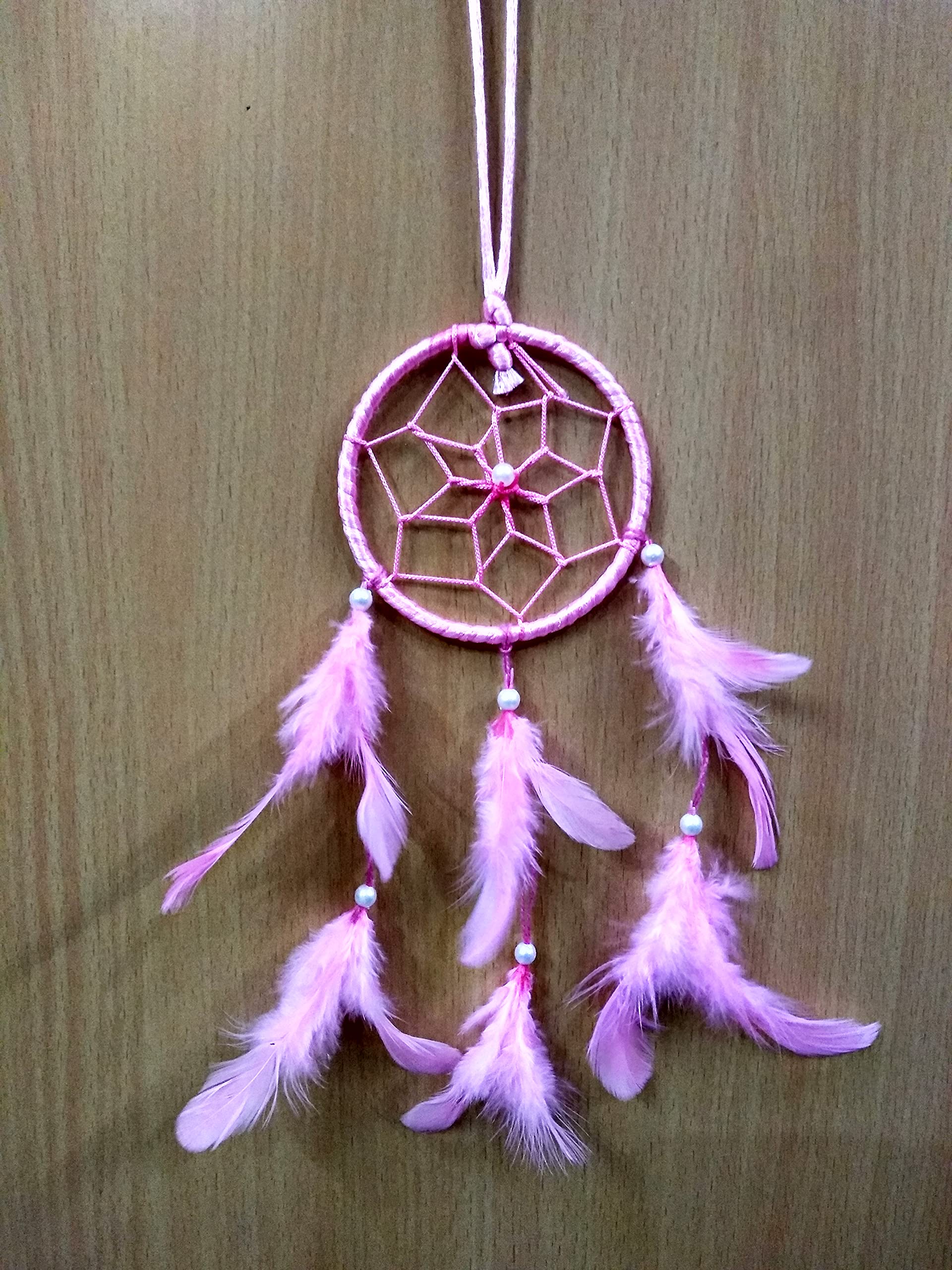 Handmade Dream Catchers Wall Decor - Pink Feather Hanging Ornament for Bedroom, Nursery, Home & Car (3