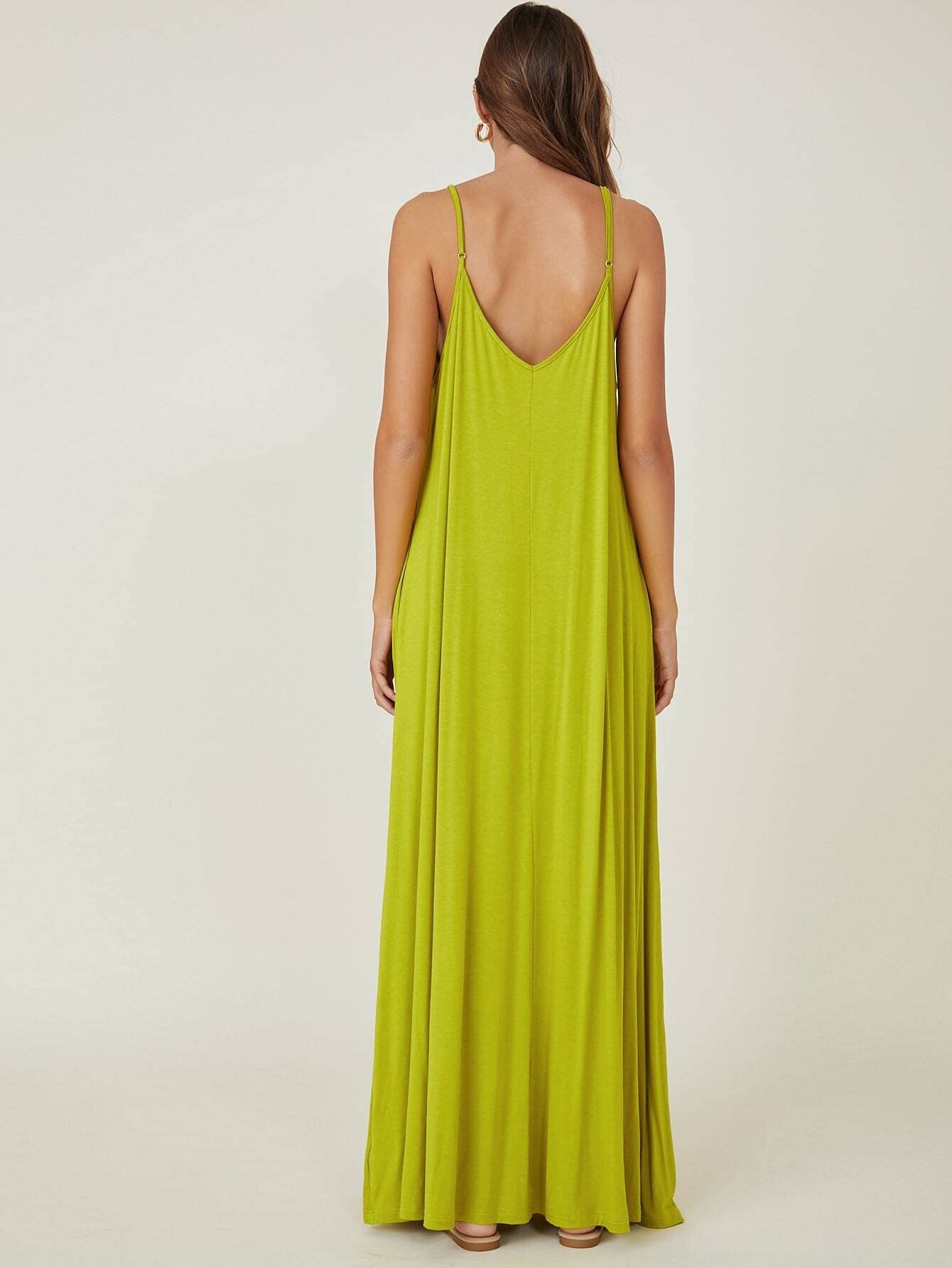 Women's Summer Cami Dress with Side Pockets - Solid Color Casual Beach Party Dress for Vacation, Outing, and Daily Wear