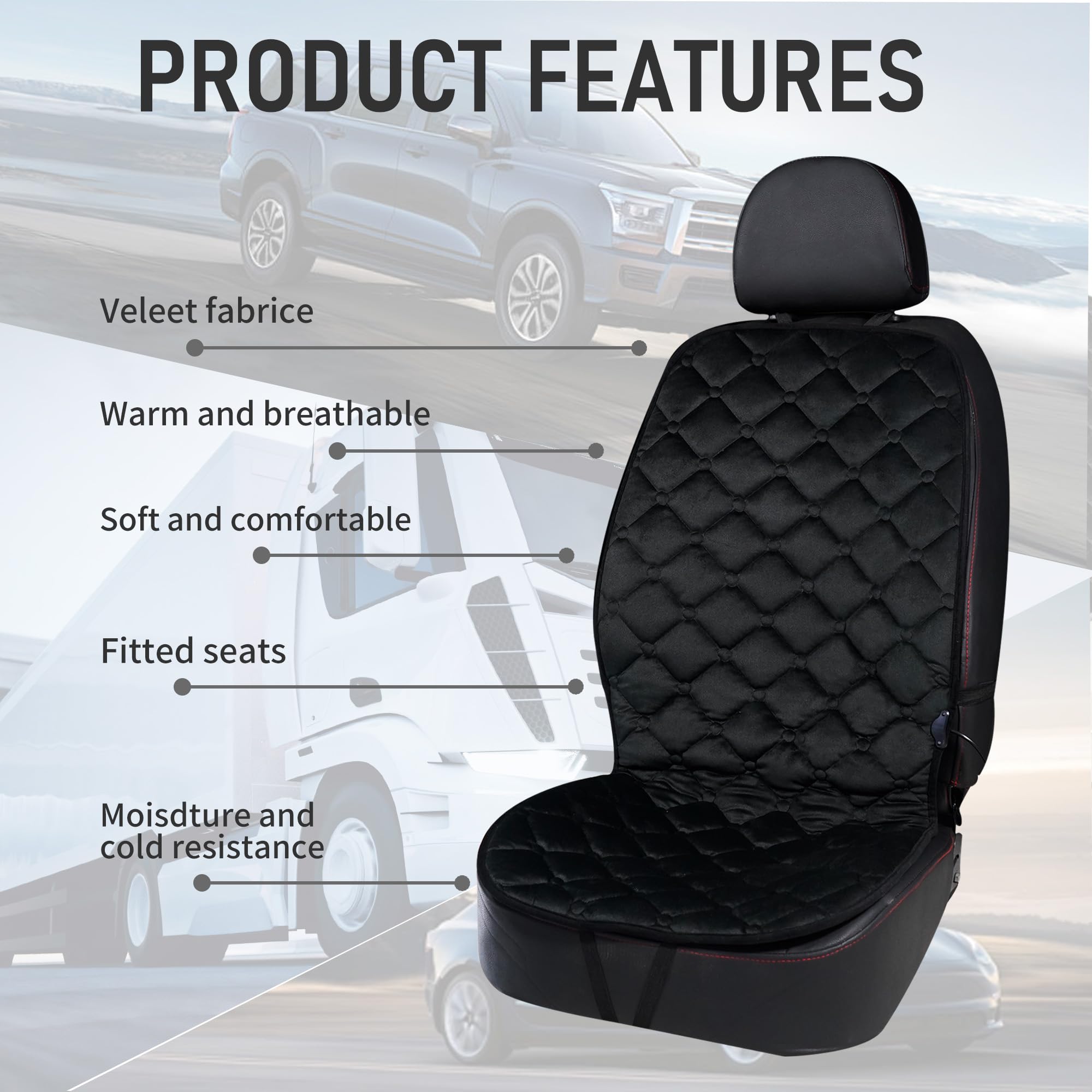 Universal Black Winter Seat Cushion Cover for Driver & Passenger - Full Back Support for Maximum Comfort - Perfect for Cold Weather Commuting & Long Road Trips