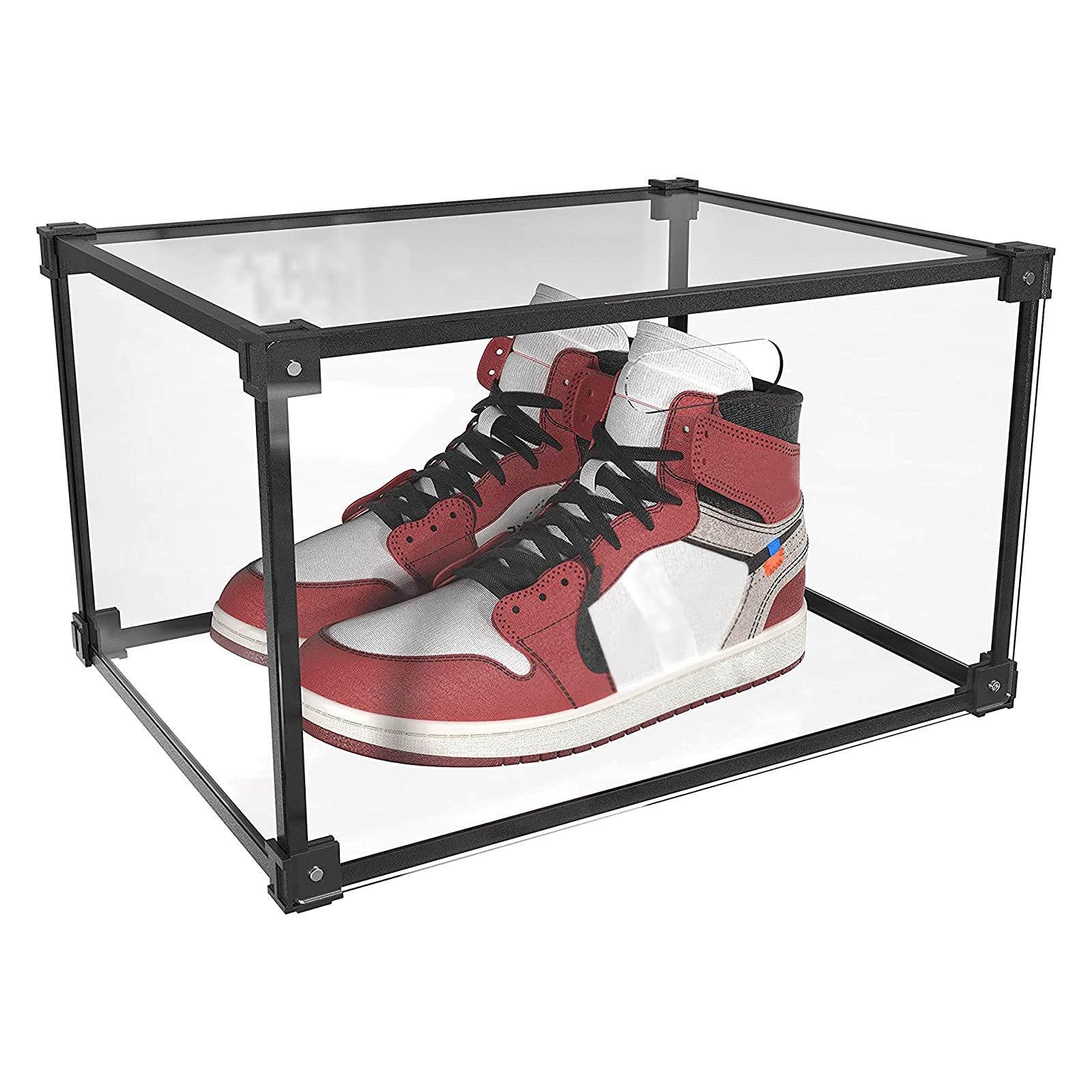 LANSCOERY Clear Acrylic Stackable Shoe Storage Box - Foldable Shoe Organizer with Magnetic Side Door for Sneakers, Boots, Heels & Flats | Perfect for Closet Organization & Shoe Display (Set of 1)