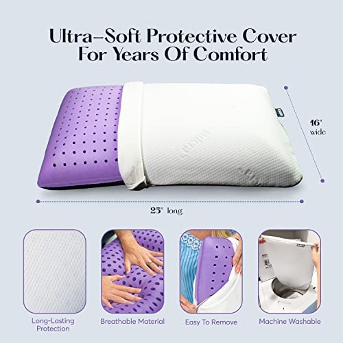 Sutera Cooling Lavender Zen Memory Foam Pillow - Lavender Oil Infused for Neck, Shoulder & Back Support - Ideal for Side, Back & Stomach Sleepers - Perfect for Hot Sleepers, Insomnia Relief & Stress Reduction - Great for Home, Travel & Office Use
