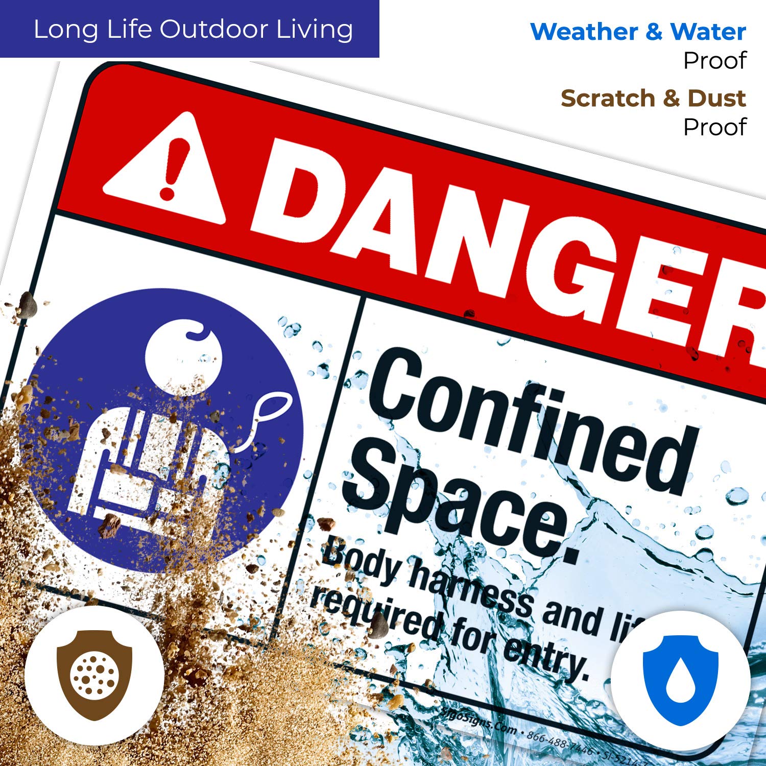 ANSI Danger Sign - Confined Space Body Harness & Lifeline Required for Entry | 10x7 Inch Rust-Free .040 Aluminum Safety Sign | Fade Resistant for Indoor/Outdoor Use | Made in USA | Perfect for Construction Sites, Warehouses & Industrial Facilities