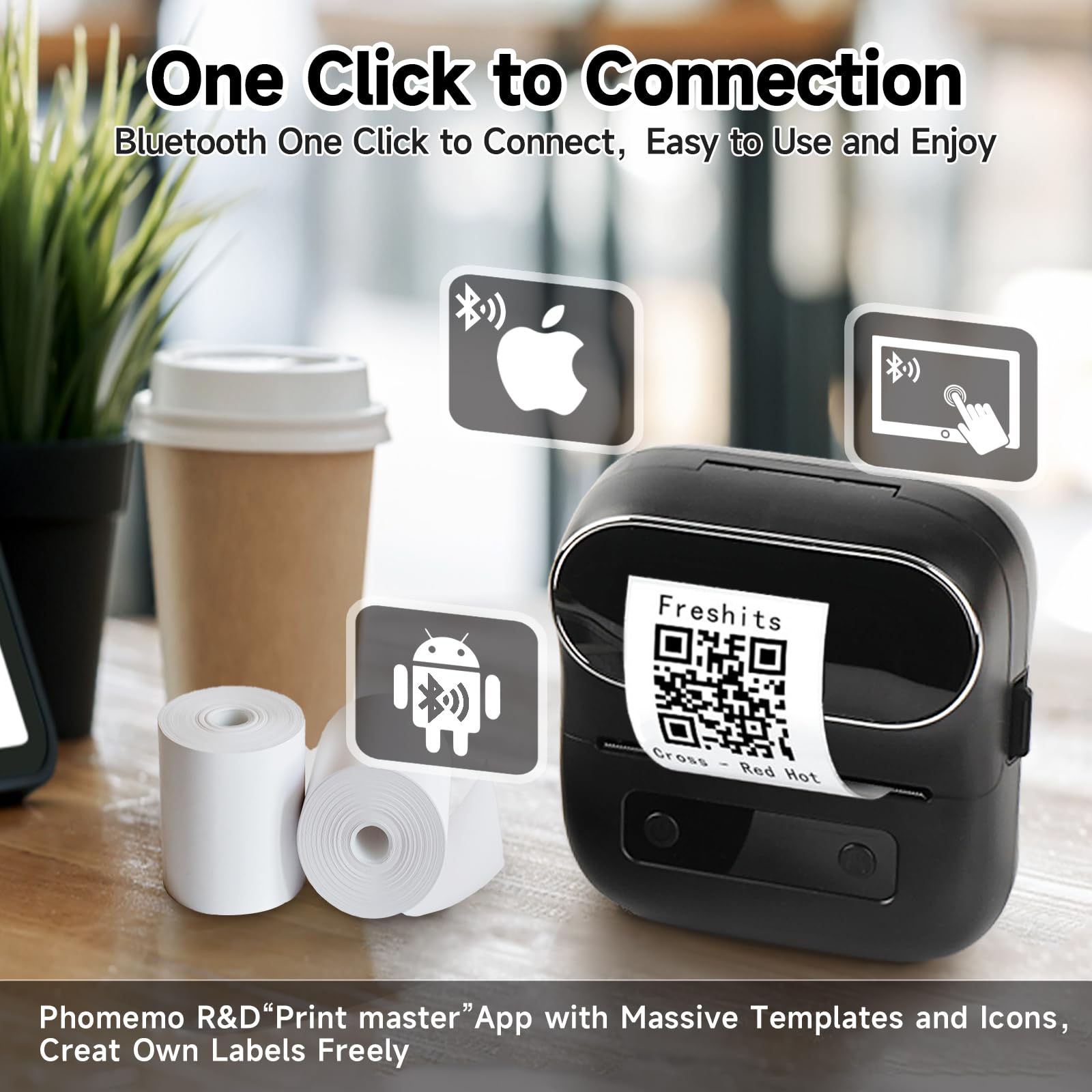 Phomemo M220 Portable Bluetooth Thermal Label Printer - 80mm Mini Label Maker with 3 Rolls Thermal Sticker Paper & Carrying Case, Compatible with Android iOS for Shipping, Packaging, Inventory & Small Business Organization
