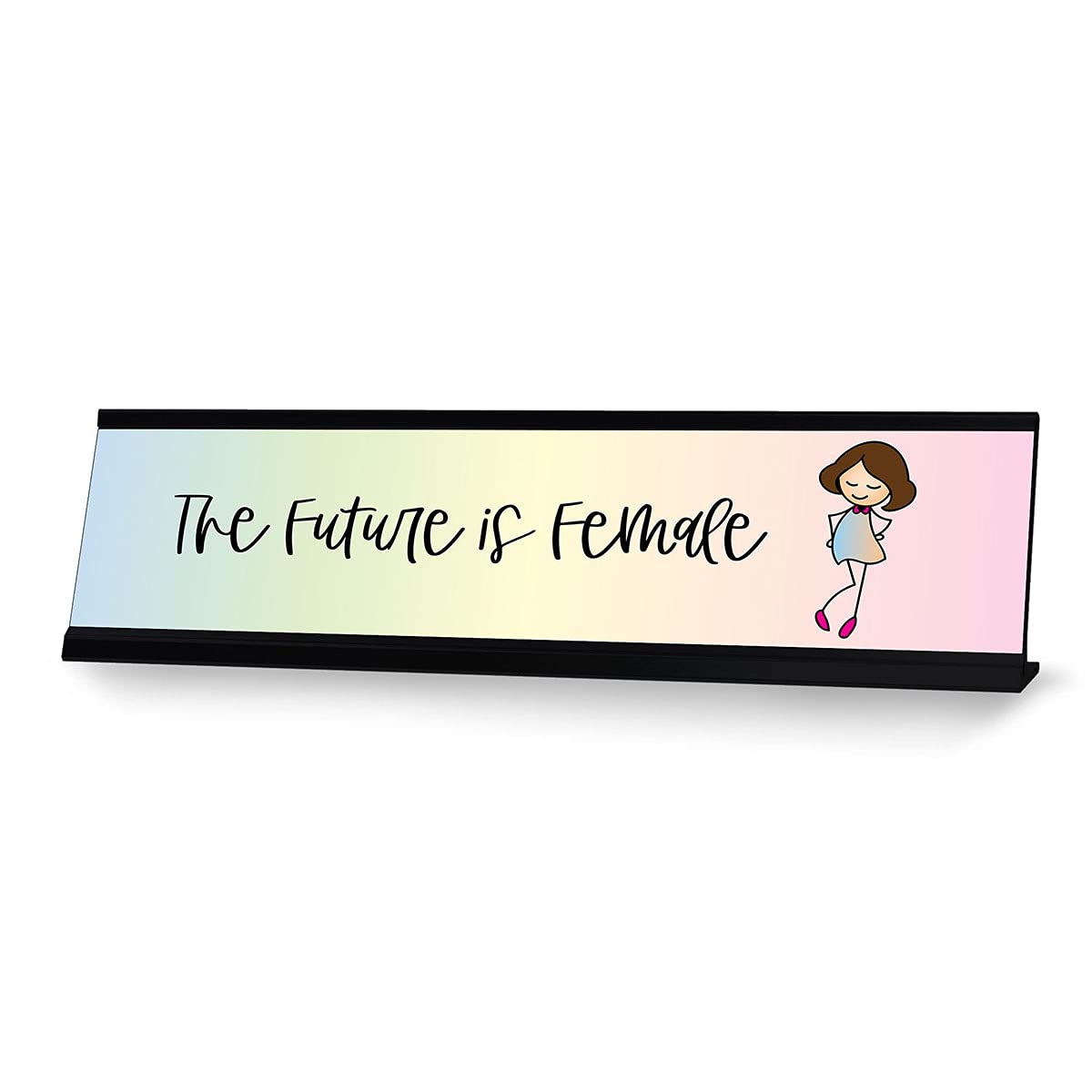 Empowering The Future is Female Stick Figure Desk Sign - 2 x 8 Inch Motivational Office Name Plate for Women - Perfect for Office Desk, Workstation & Home Office Decor