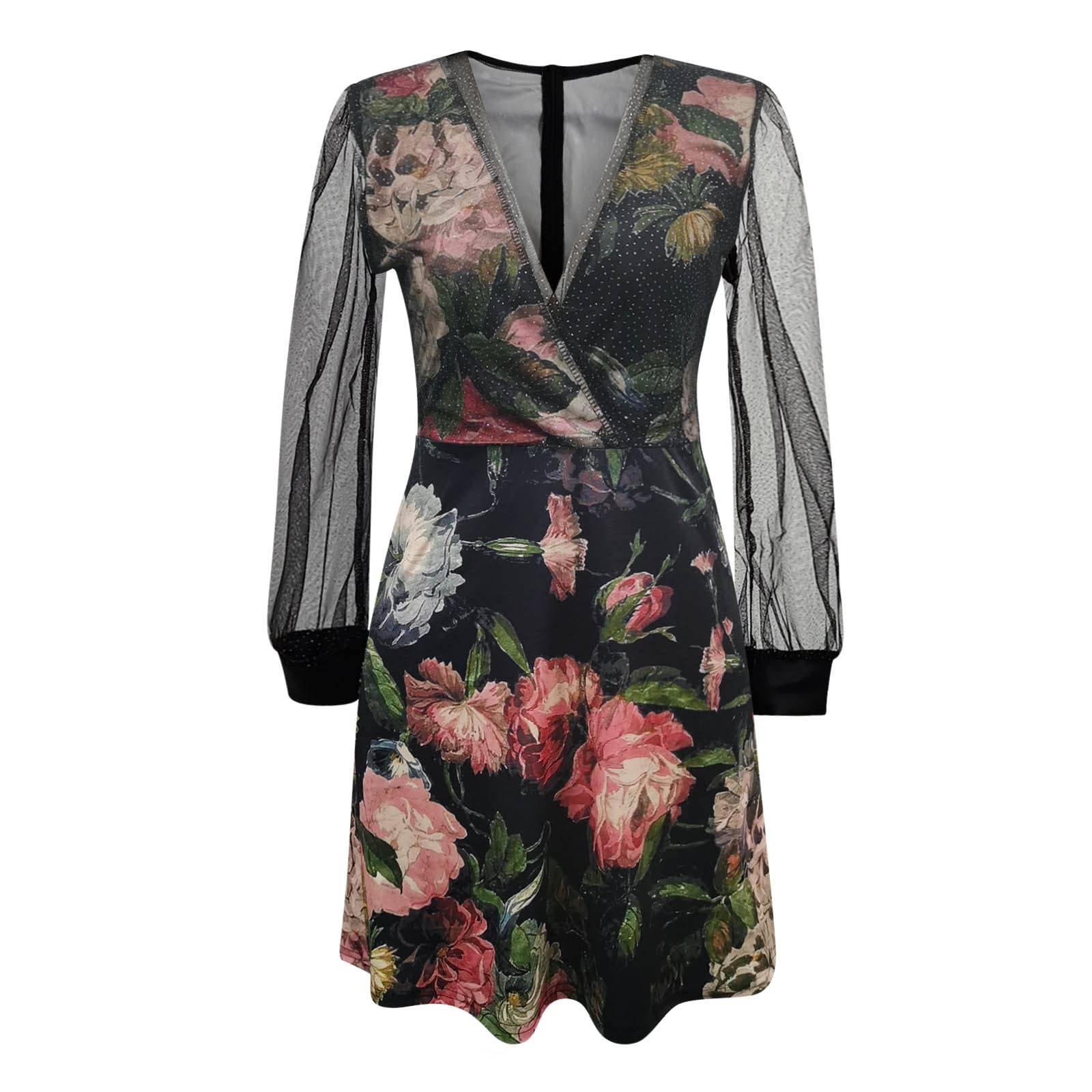 MFJESEAA Women's Fashion Blouses 2022 - Floral Print Long Sleeve Mesh Dress for Spring & Summer | Casual Wear, Office Outfits, Party Dresses