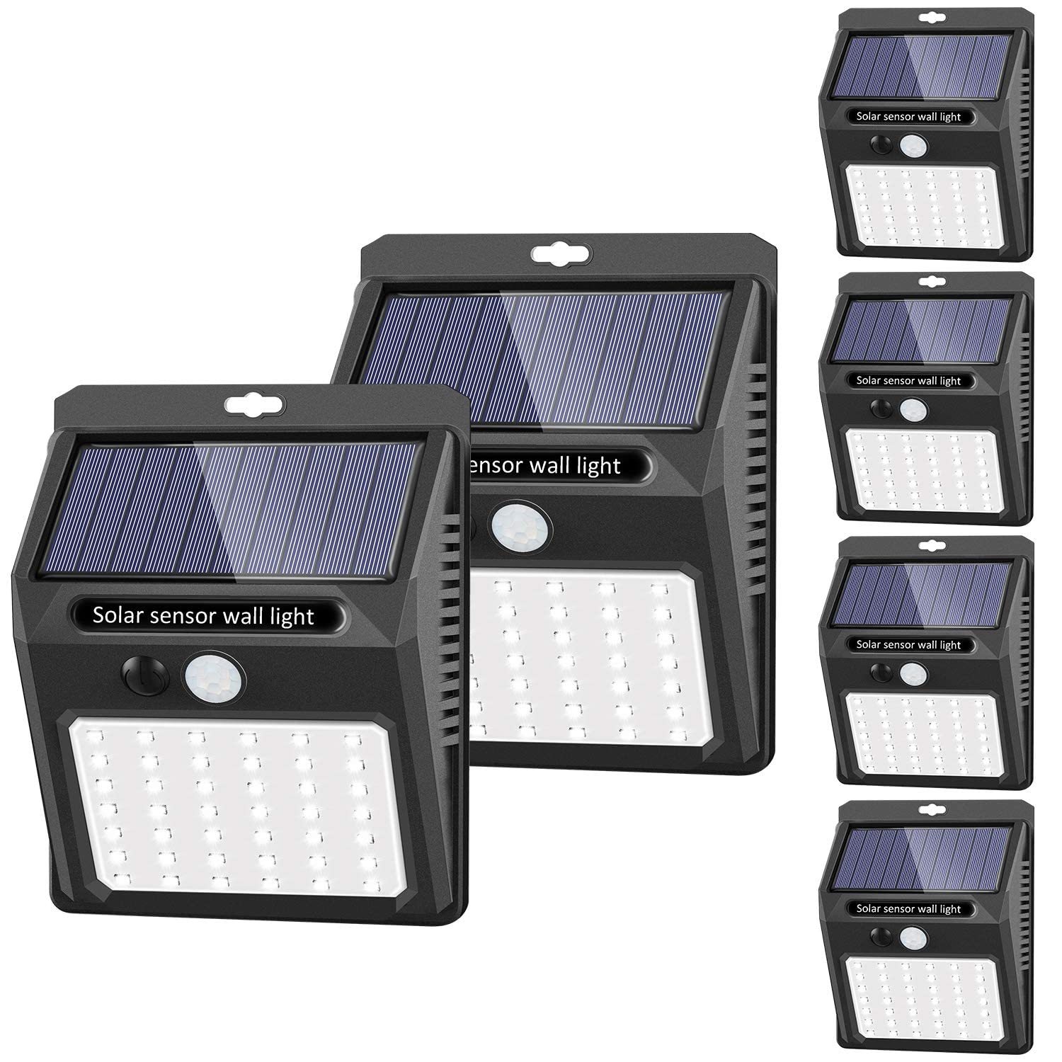 6 Pack Solar Lights Outdoor with 3 Working Modes - Waterproof IP65 Solar Motion Sensor Security Lights for Garden, Fence, Patio, Garage (Black) | Wireless Solar Powered Lighting for Home & Outdoor Spaces