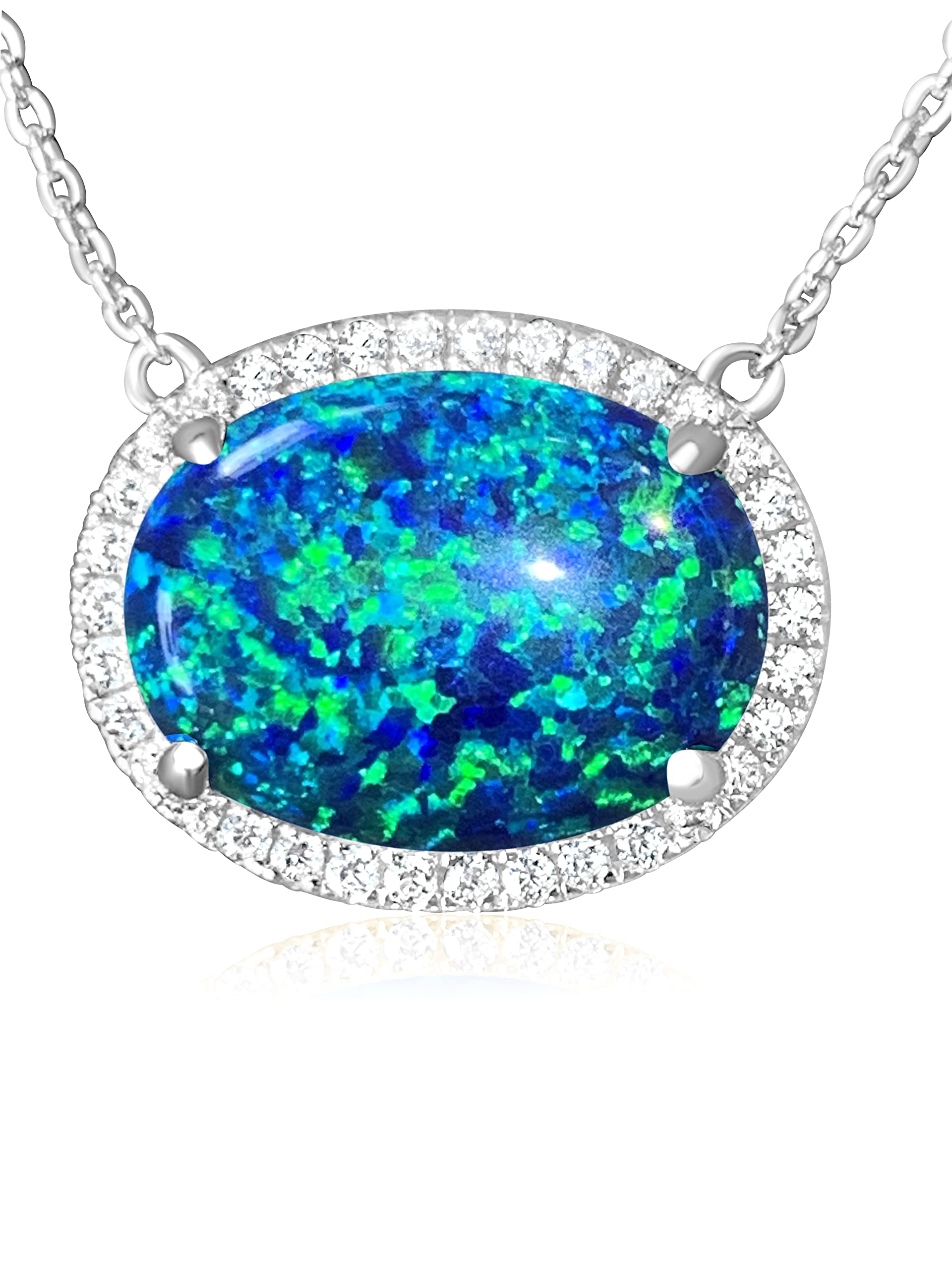 Heart’s Art Australia | Sterling Silver Opal Pendant Necklace for Women | 16x12mm Created Opal Cluster Jewelry | 45cm Adjustable Chain | Elegant Gift for Birthday, Anniversary & Special Occasions | Perfect for Evening Wear, Date Night & Formal Events
