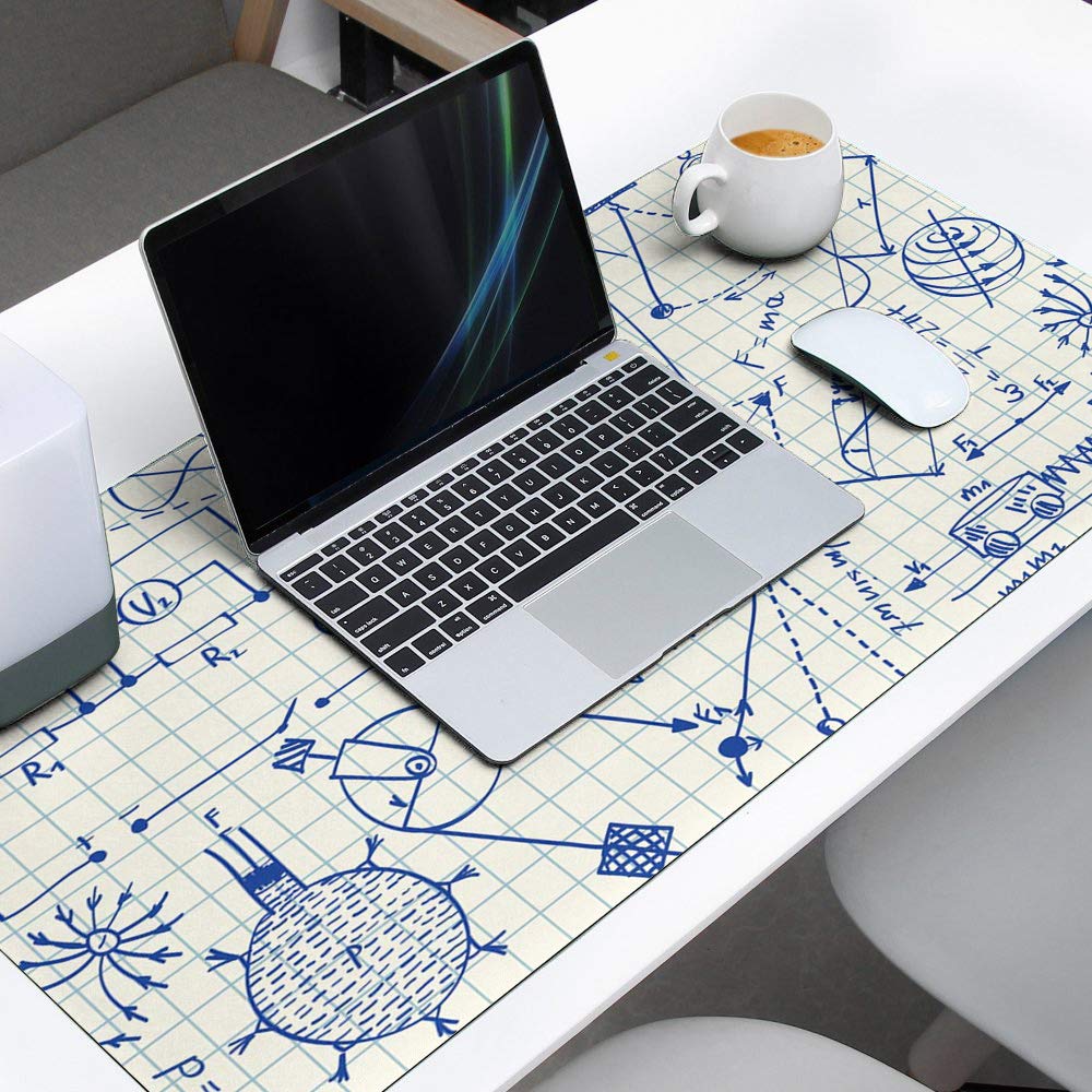 Non-Slip Rubber Base Mouse Pad with Physics Equation Design - Large Office & Gaming Desk Mat for Computer, Laptop - Perfect for Work, Study and Gaming Sessions
