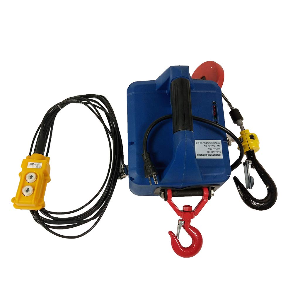 TECHTONGDA 110V Electric Hoist Winch with 26ft Wire Rope, 992lbs Capacity & Overload Protection - Perfect for Garage, Warehouse, Construction & DIY Lifting Projects