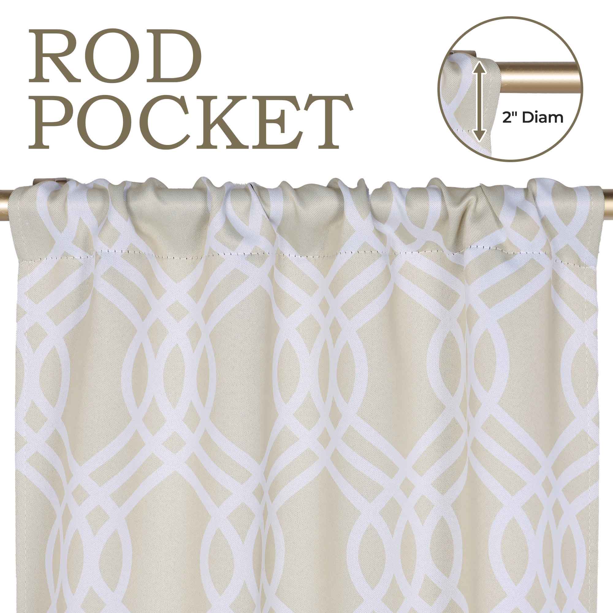 Washable Blackout Curtains with Ribbon Trellis Design - Room Darkening Window Treatment for Bedroom & Living Room - Thermal Insulated Drapes for Better Sleep and Energy Efficiency