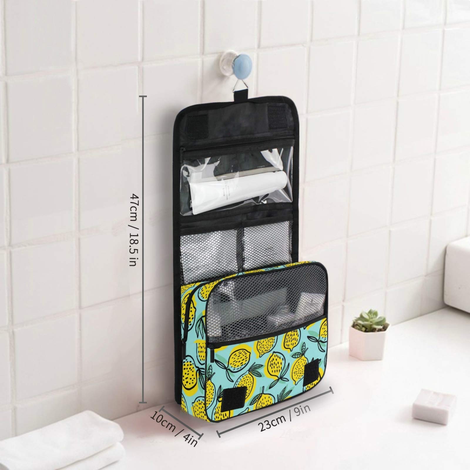 ALAZA Tropical Fruit Yellow Lemon Hanging Travel Toiletry Bag for Women - Large Waterproof Cosmetic Organizer with Hook for Bathroom, Makeup Storage & Vacation Essentials (Perfect for Travel, Gym, Dorm & Home Organization)
