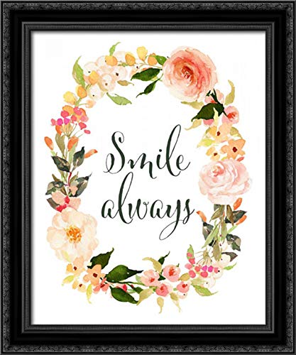 Tara Moss 28x35 Black Ornate Framed Canvas Art Print - 'Smile Always Wreath' Wall Decor for Living Room, Bedroom & Office