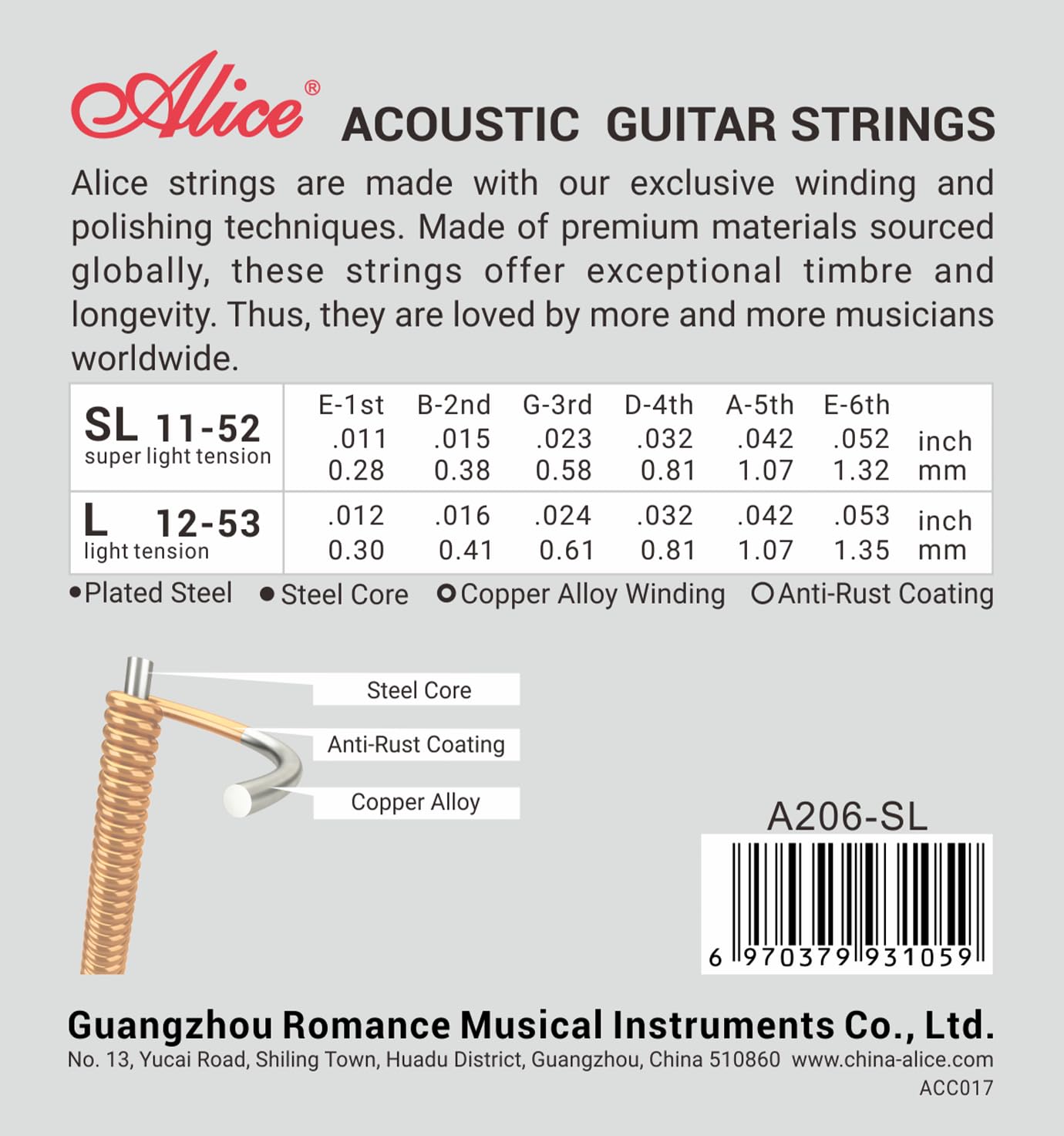 Alice Acoustic Guitar Strings Set - 6-String Phosphor Bronze, Super Light Gauge (A206) for Beginners | 3-Pack Steel Copper Alloy Strings | Perfect for Folk, Country & Practice Sessions