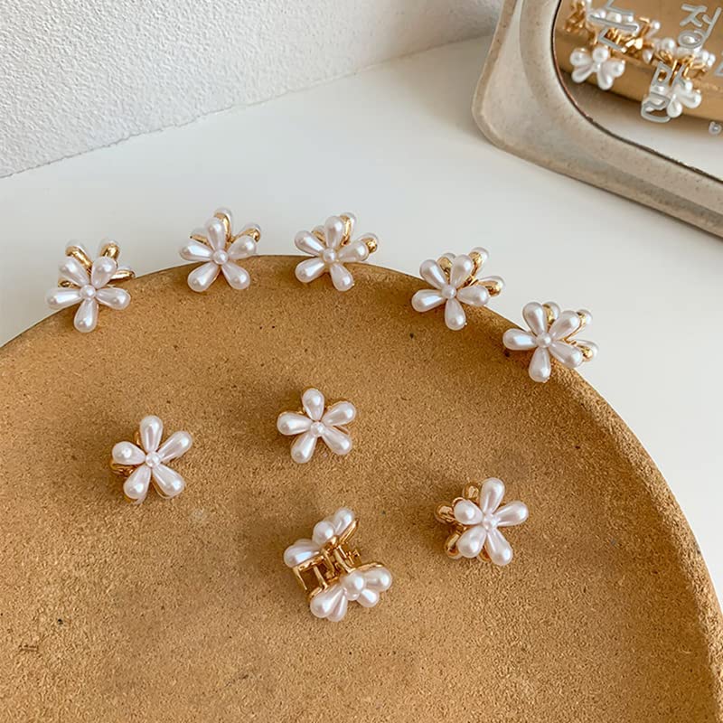 Elegant Starvis Mini Pearl Hair Claw Clips - Gold Metal Flower Hair Barrettes for Women & Girls (10-Pack, White) | Perfect for Updos, Ponytails & Everyday Hairstyles