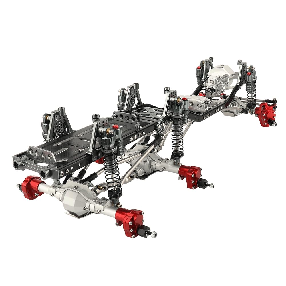 **Heavy-Duty 6x6 Metal RC Car Chassis Frame with Front/Middle/Rear Axles & Gearbox – Compatible with Axial SCX10 II 90046 90047 1/10 Scale RC Crawler Upgrades – Reinforced Battery Tray (Silver-Gray) – Ideal for Off-Road Crawling & Trail Adventures**