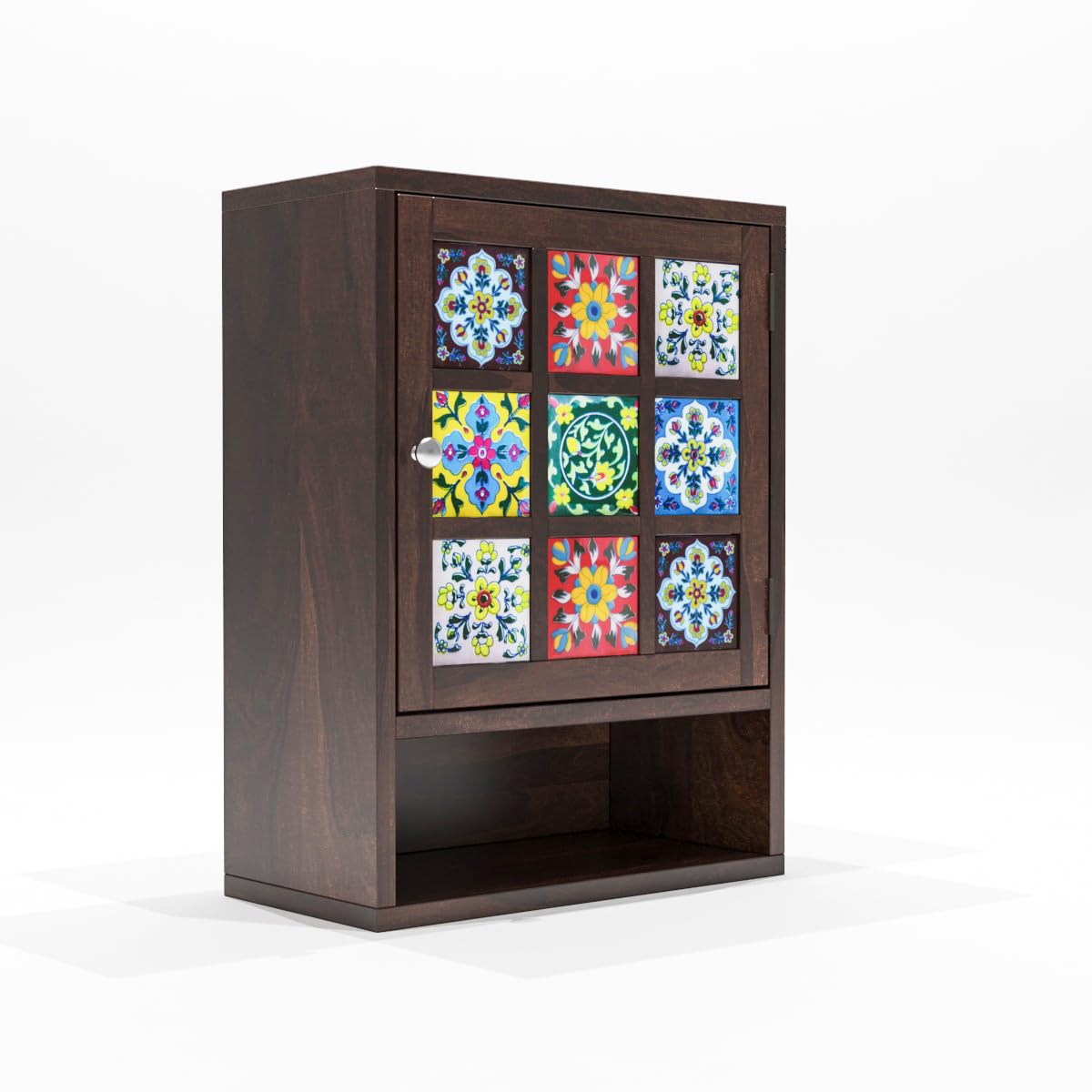 Zivanto Sheesham Wood Kitchen Cabinet - Wall Mounted Organizer with 1 Door & Shelf Storage, Walnut Finish - Perfect for Small Kitchens, Apartments, and Modern Home Decor