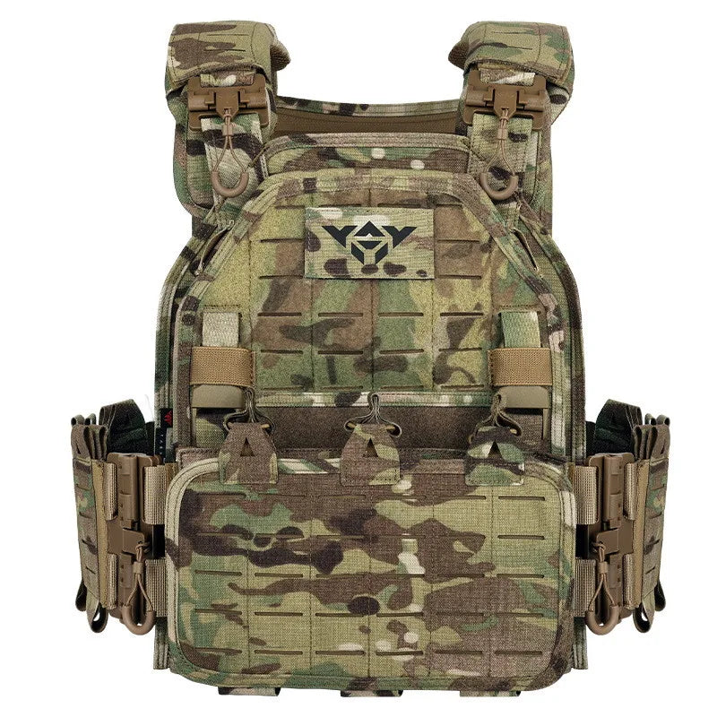 MC Camo Tactical Combat Vest - Adjustable Plate Carrier for Military, Hunting & Airsoft | Lightweight Body Armor for Outdoor Adventures & Survival Gear