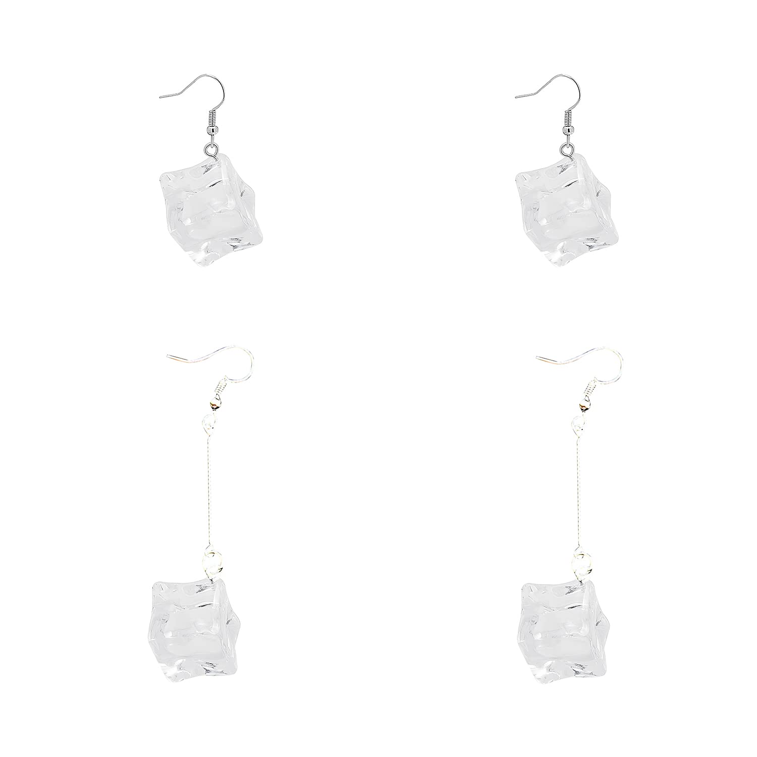 Seakuur 2 Pairs Acrylic Ice Cube Dangle Earrings - Transparent Irregular Fun Summer Jewelry for Women & Girls | Perfect for Beach Parties, Poolside Looks & Summer Fashion