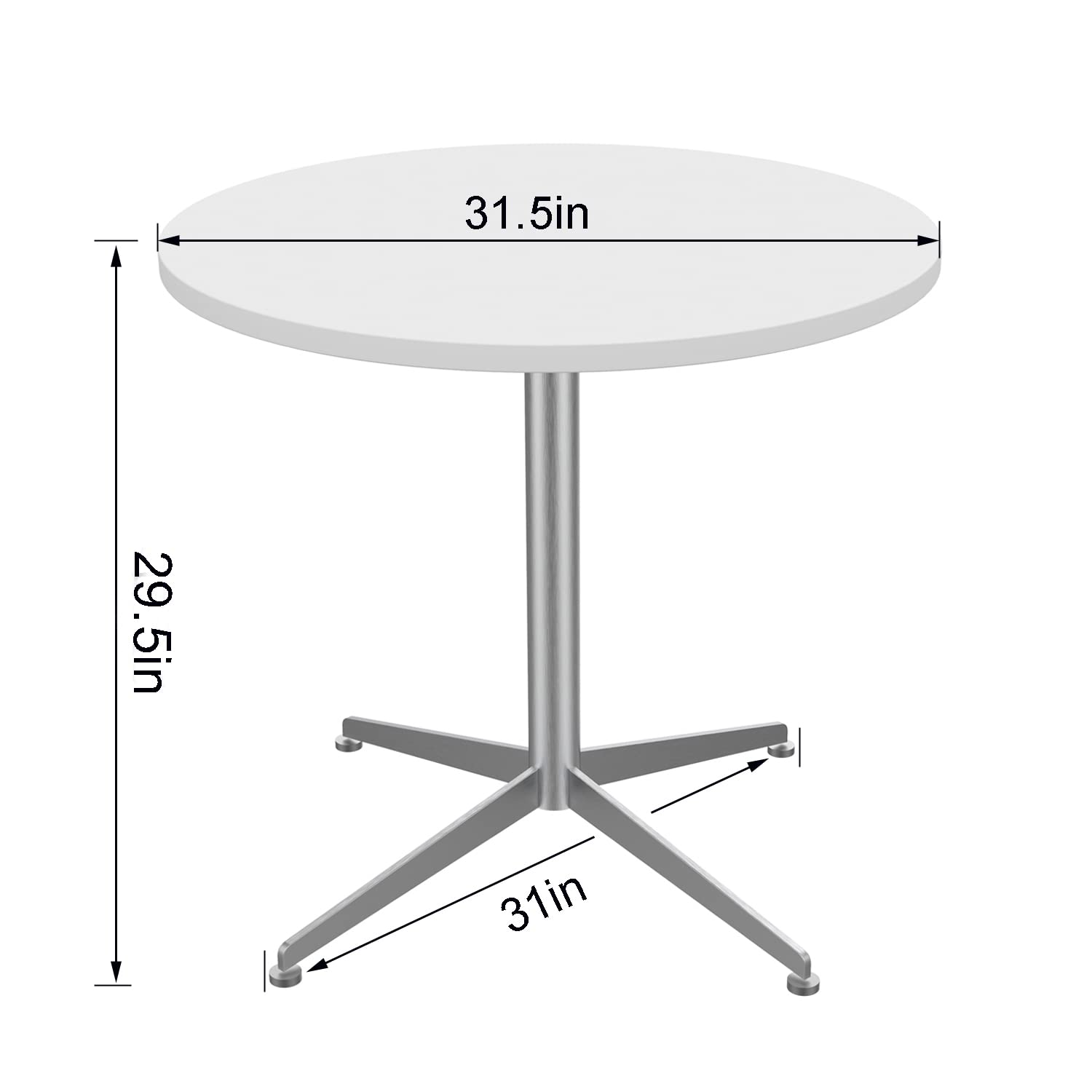31.5 Inch White Round Dining Table with Stainless Steel X-Shaped Pedestal - Perfect for Office, Boardroom, Kitchen, Living Room, Coffee Meetings & Small Conferences