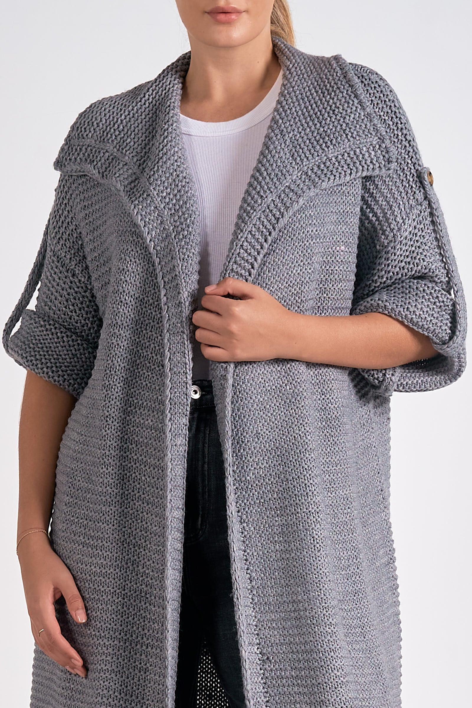 Soft & Warm 3/4 Sleeve Cardigan Sweater in Charcoal Grey - Perfect for Fall & Winter Layering