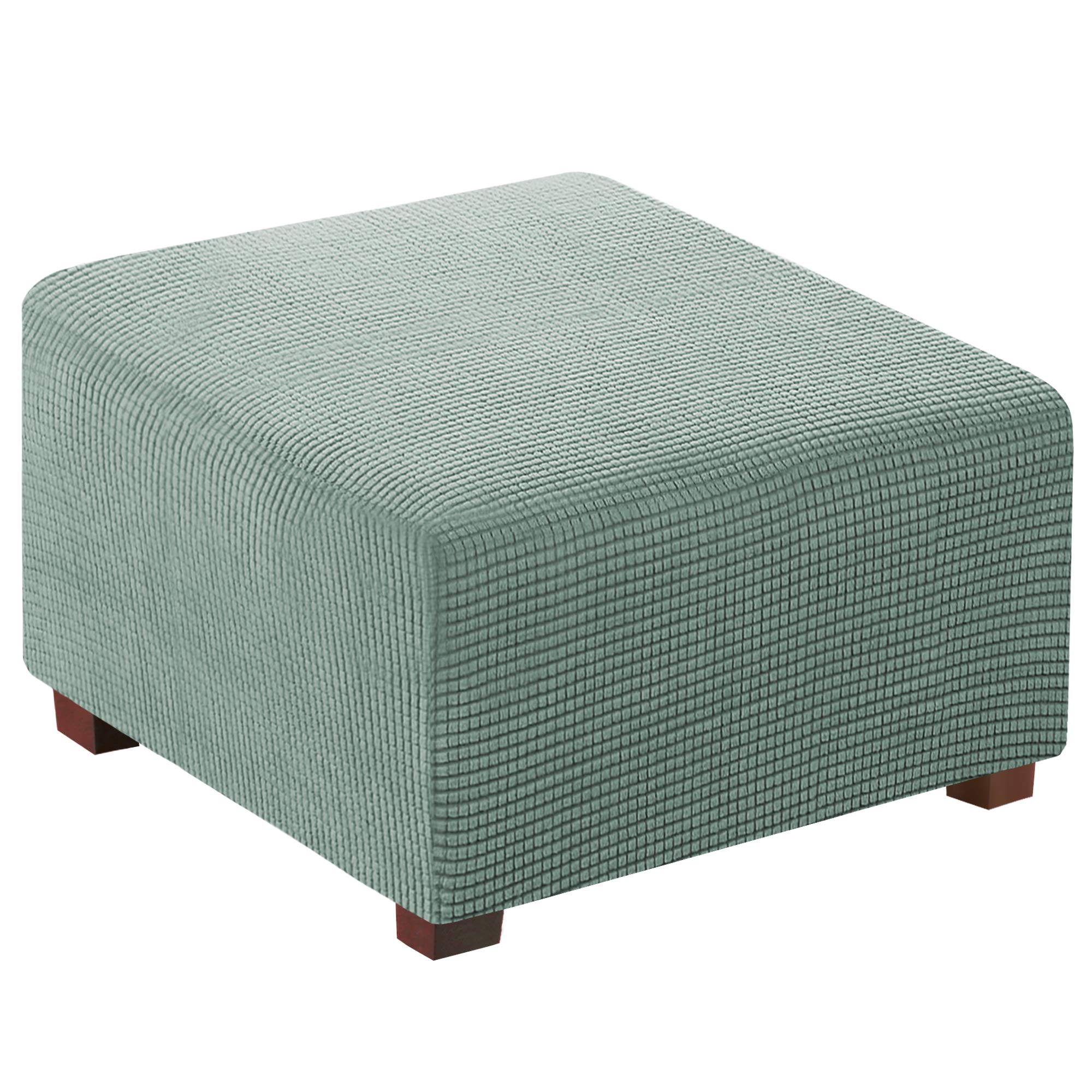 Stretch Square Ottoman Slipcover with Elastic Bottom - Soft Furniture Protector for Folding Storage Stool, Sage Green - Perfect for Living Room, Bedroom & Home Decor