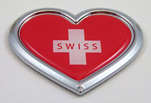 Swiss Heart Flag 3D Car Emblem - Chrome Decal for Bumper & Sticker