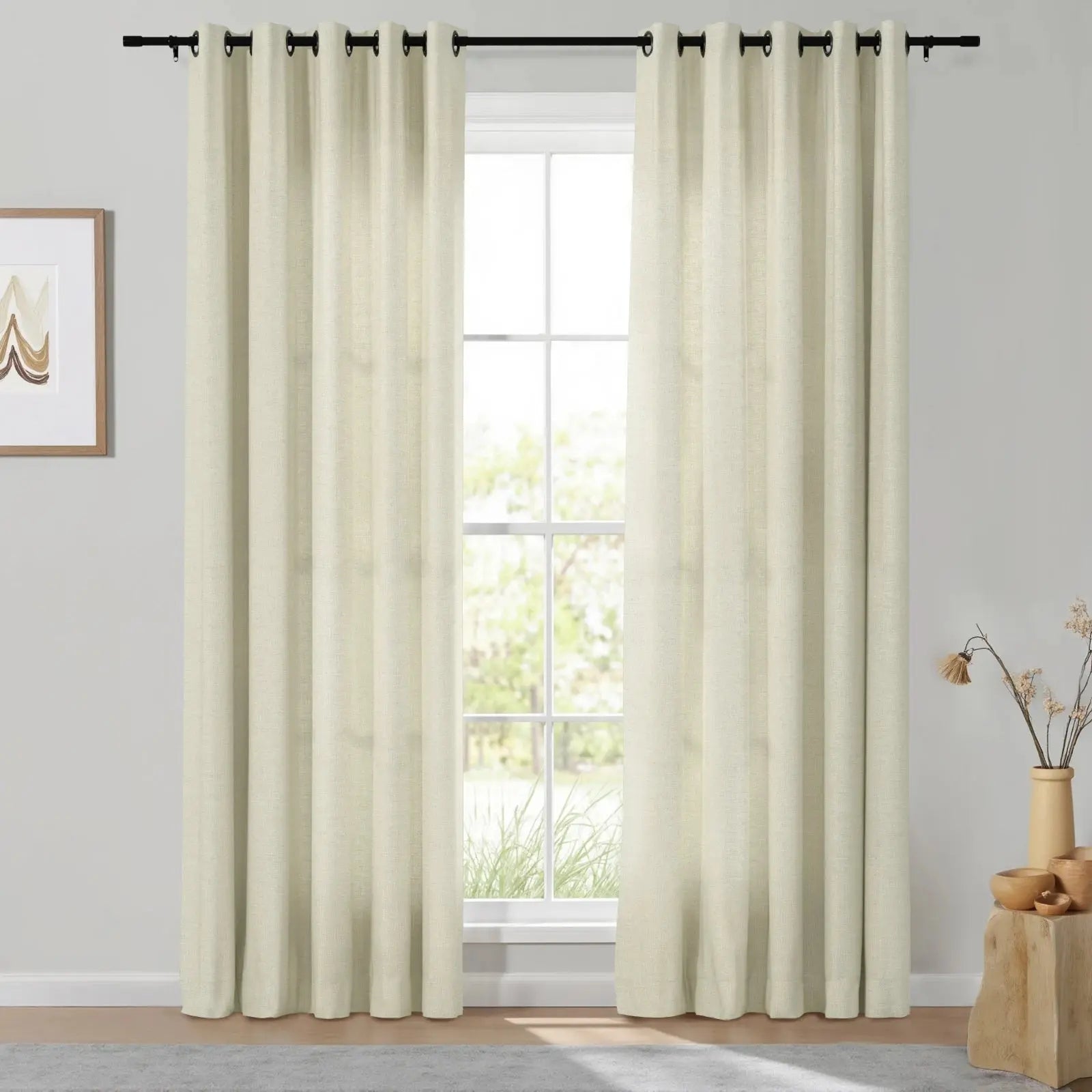 Isabella Heavyweight Cotton Grommet Curtains - Blackout Drapes for Living Room & Bedroom - Noise Reducing Thermal Insulated Window Panels (Set of 2)