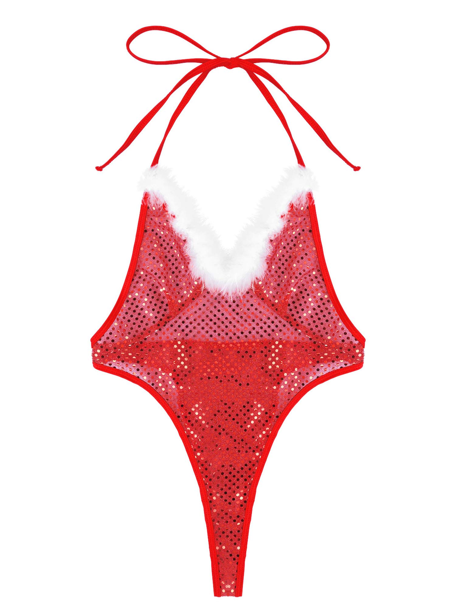 Sexy Women's Halter Neck Jumpsuit Bodysuit - Christmas Santa Clubwear for Holiday Parties & Festive Celebrations