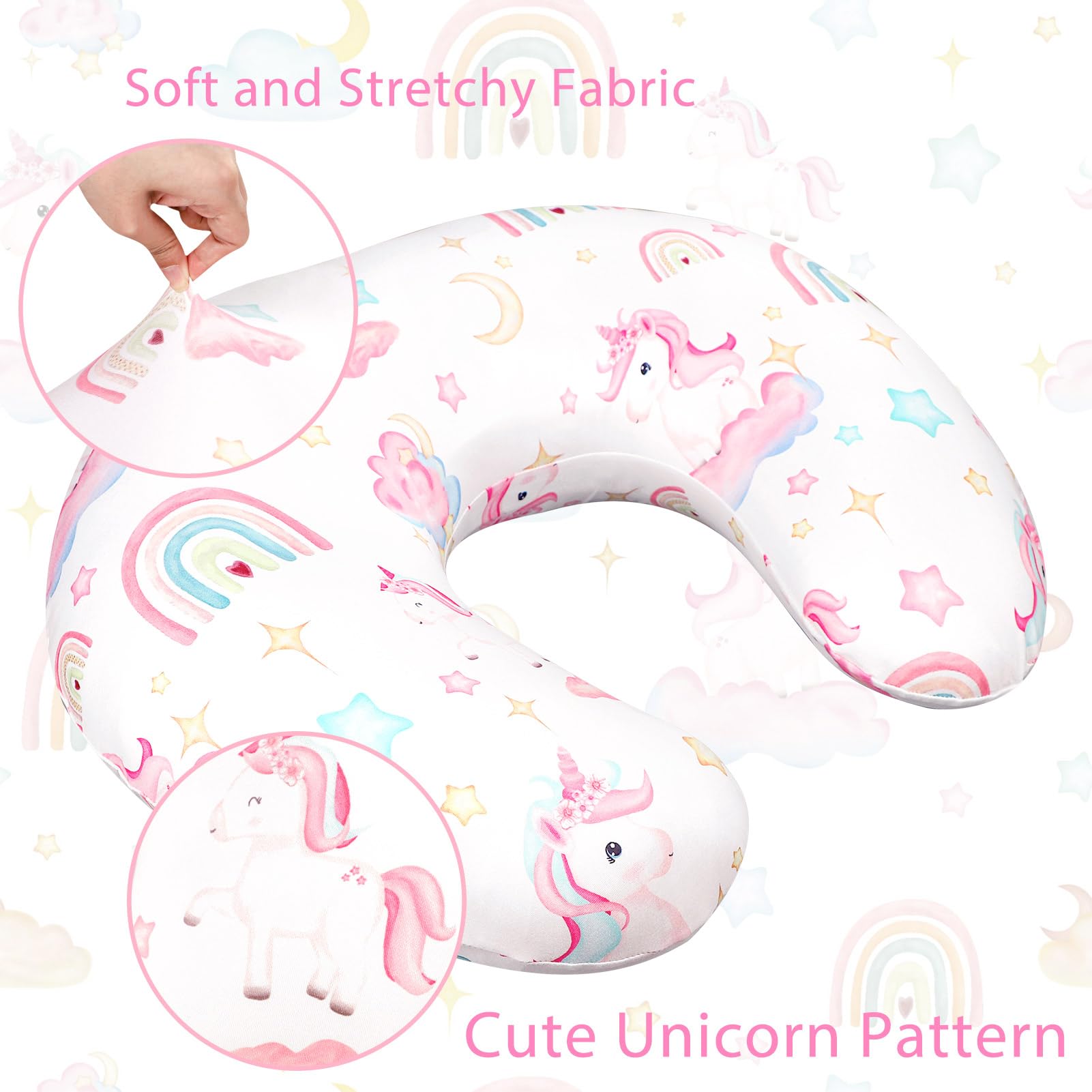 Organic Knit Nursing Pillow Cover - Soft Breathable Breastfeeding Pillow Slipcover for Moms & Newborns - Baby Girl & Boy Feeding Pillow Covers in Rainbow & Unicorn Designs - Perfect for Comfortable Nursing Sessions at Home or On-the-Go