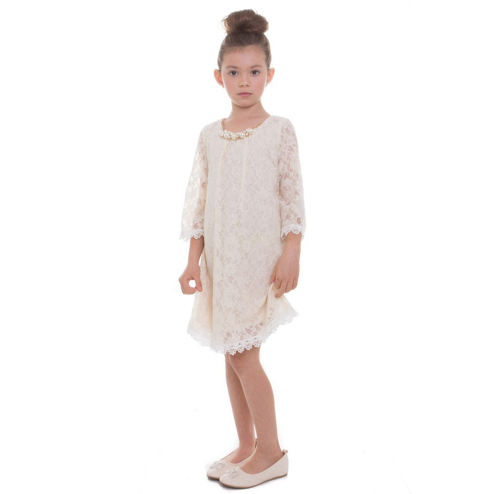 Champagne Lace Neckline Junior Bridesmaid Dress for Big Girls Size 8-12 - Perfect for Weddings, Prom & Special Occasions