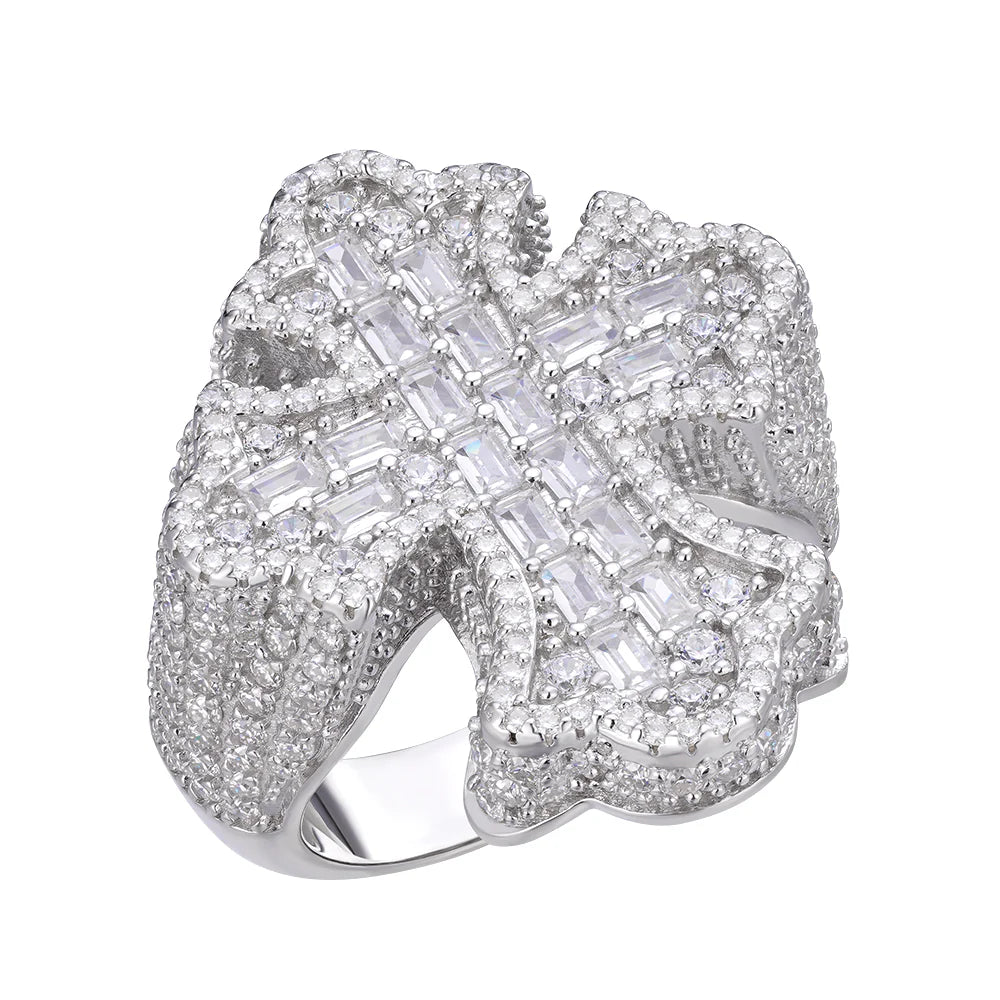 Moissanite Cross Ring for Men - 925 Sterling Silver Baguette Cut - Perfect for Gifts, Weddings & Religious Occasions