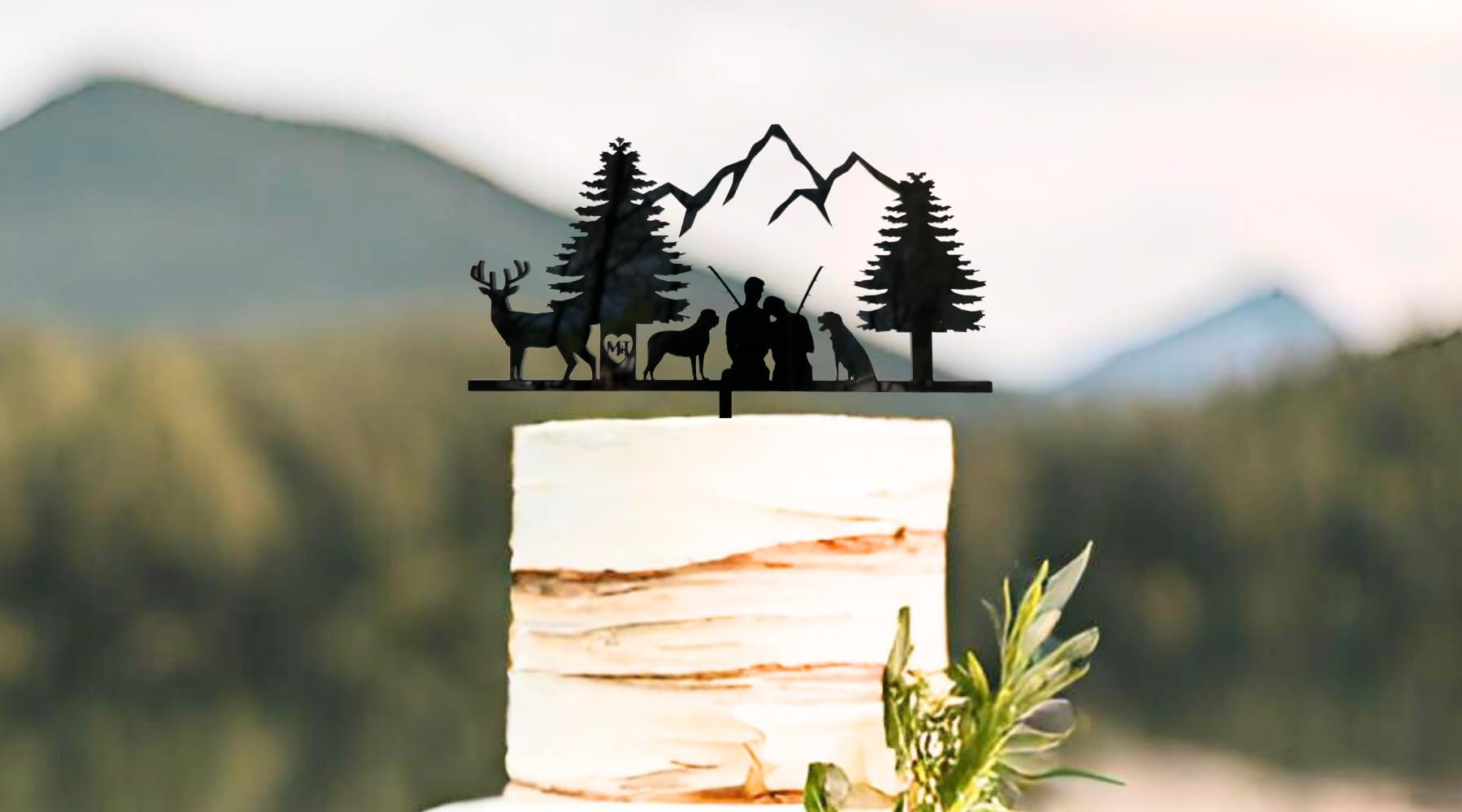 Rustic Wedding Cake Topper | Mountain-Themed Bride & Groom Silhouette | Custom Anniversary Cake Decoration for Weddings, Engagements & Romantic Celebrations