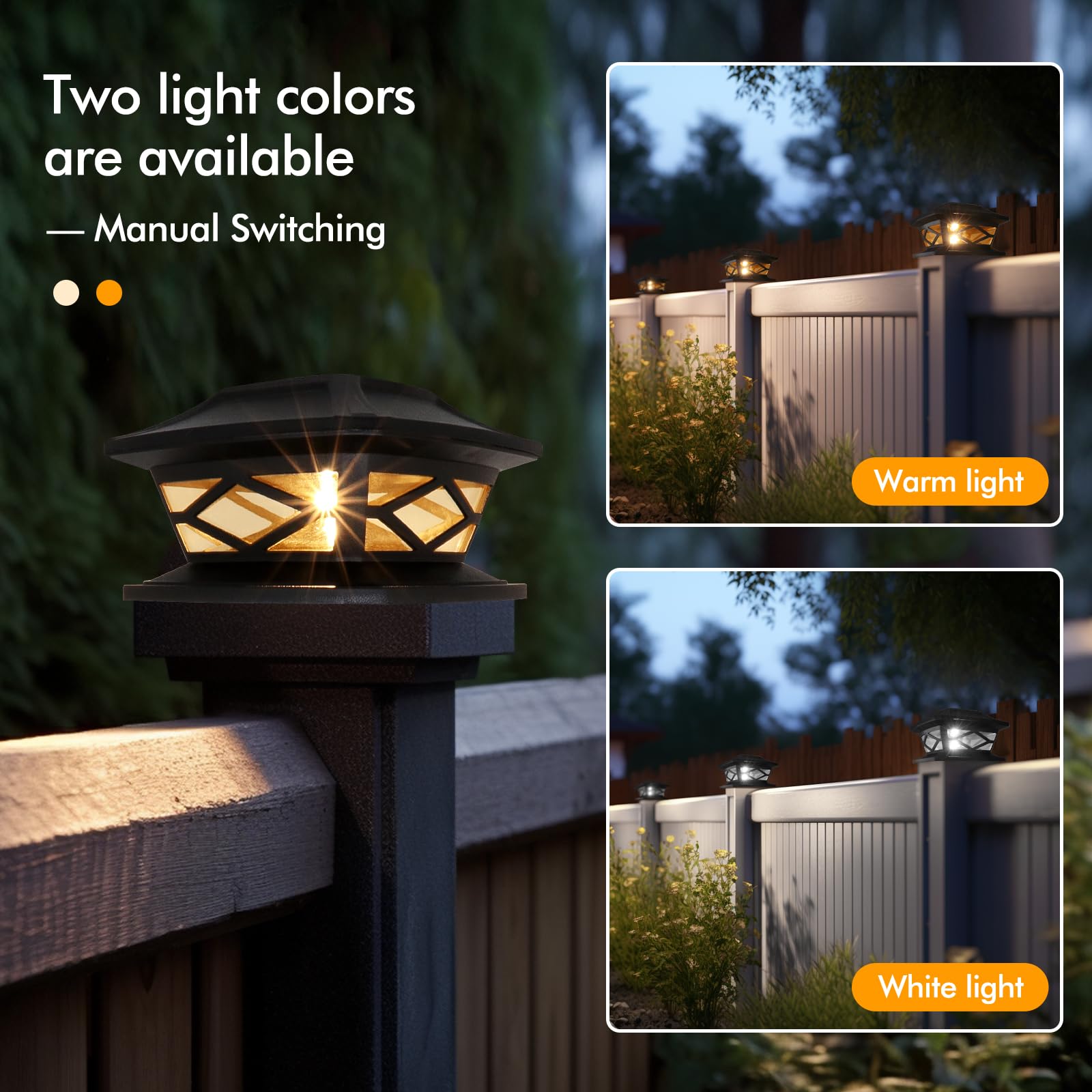 TWINSLUXES Solar Post Lights Outdoor - Waterproof LED Solar Cap Lights for 3.5x3.5 to 6x6 Wooden/Vinyl Posts - 2 Brightness Modes - Perfect for Garden, Fence, Patio & Pathway Lighting