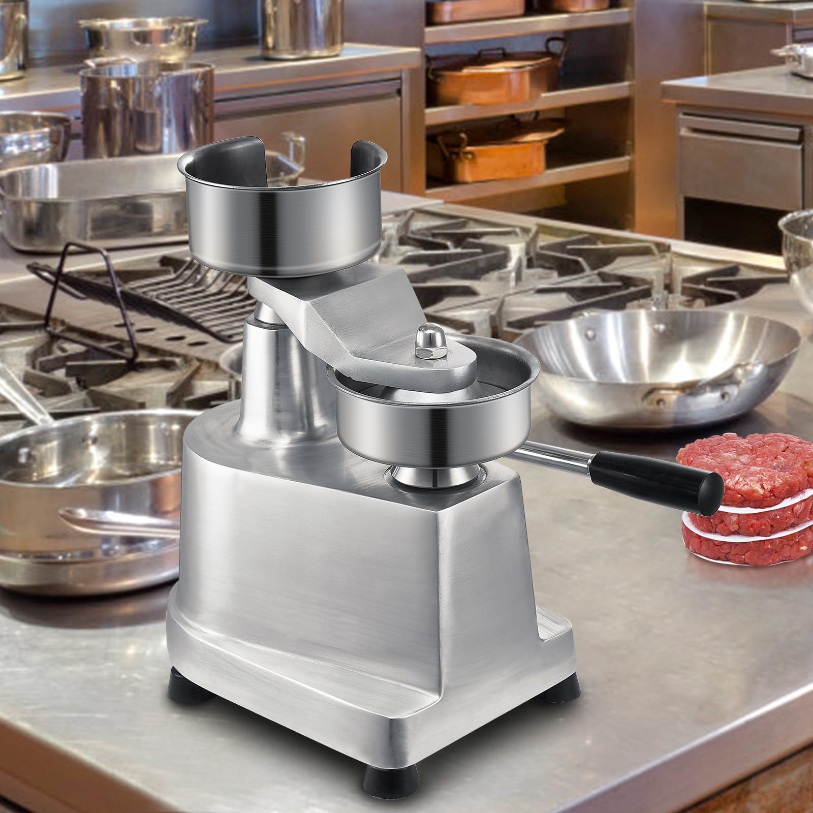 VEVOR Commercial Hamburger Patty Maker Machine - 5 Inch (130mm) Heavy Duty Stainless Steel Burger Press with 1000 Patty Papers - Professional Kitchen Meat Forming Processor for Restaurants, BBQ Parties & Home Cooking