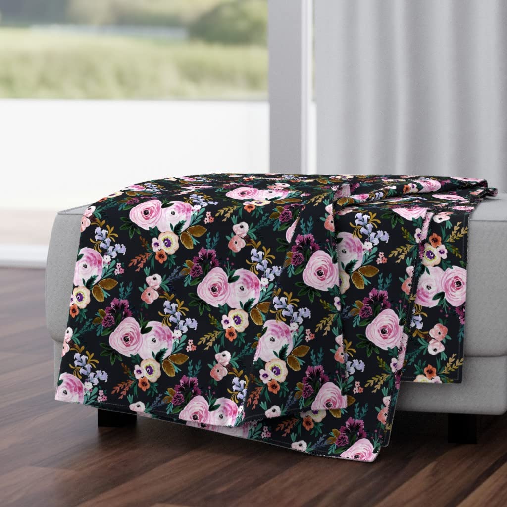 Soft Plush Minky Throw Blanket 50x70 Inches - Floral Black Pink Vintage Fall Design | Cozy Couch Blanket for Living Room, Bedroom & Gift