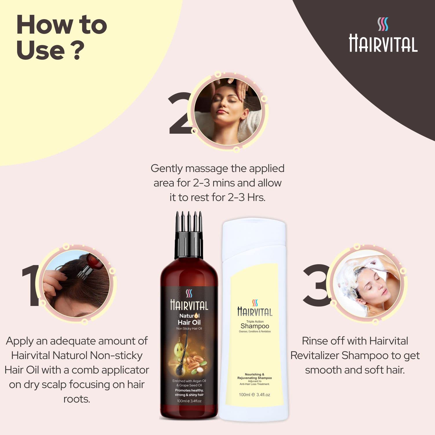 Hairvital Revitalizer Shampoo & Hair Oil Set (200ml) - Natural Hair Care with Aloe Vera, Jojoba Oil, Argan Oil & Grape Seed Oil - Repair Damaged Hair, Add Shine for Dry Frizzy Hair - Perfect for Daily Hydration & Salon-Like Treatment at Home