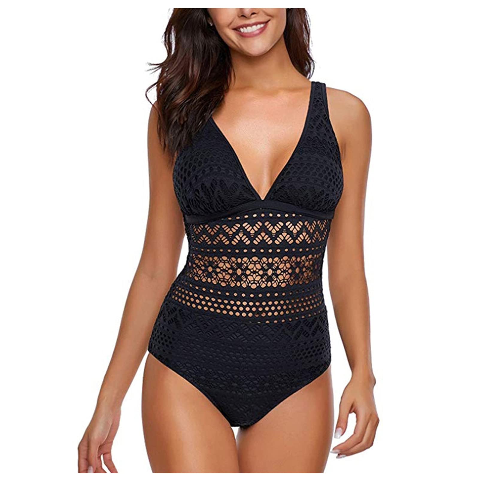 DMowell Women's High Waist Lace One Piece Swimsuit - Sexy Hollow Out Bikini Bathing Suit for Beach, Pool & Summer Vacations