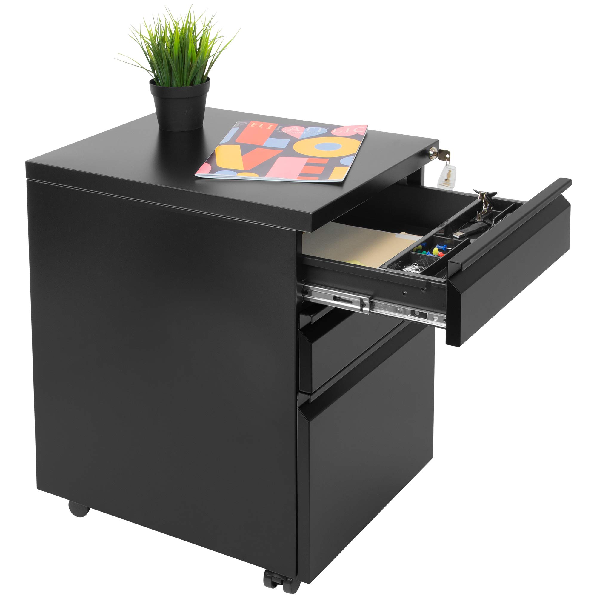 Mount-It! 3-Drawer Locking File Cabinet on Wheels - Black Under Desk Storage Organizer for Legal, Letter & A4 Files | Perfect for Home Office, Small Spaces & Mobile Document Storage