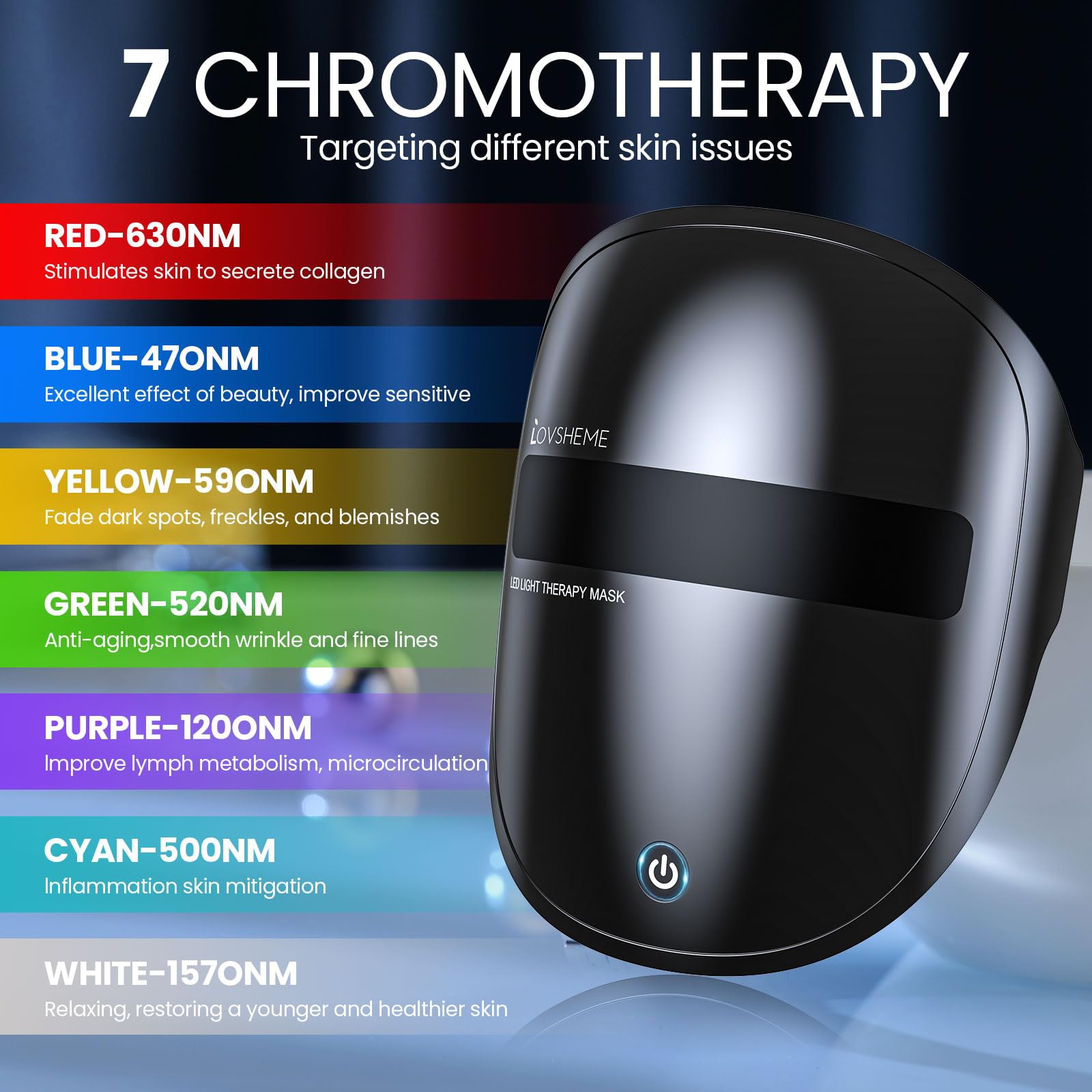 7-Color LED Face Mask Light Therapy for Acne & Wrinkles - At-Home Skincare Treatment for Mild to Moderate Acne, Anti-Aging Facial Care - Perfect for Daily Skin Rejuvenation & Spa Night Self-Care Routine
