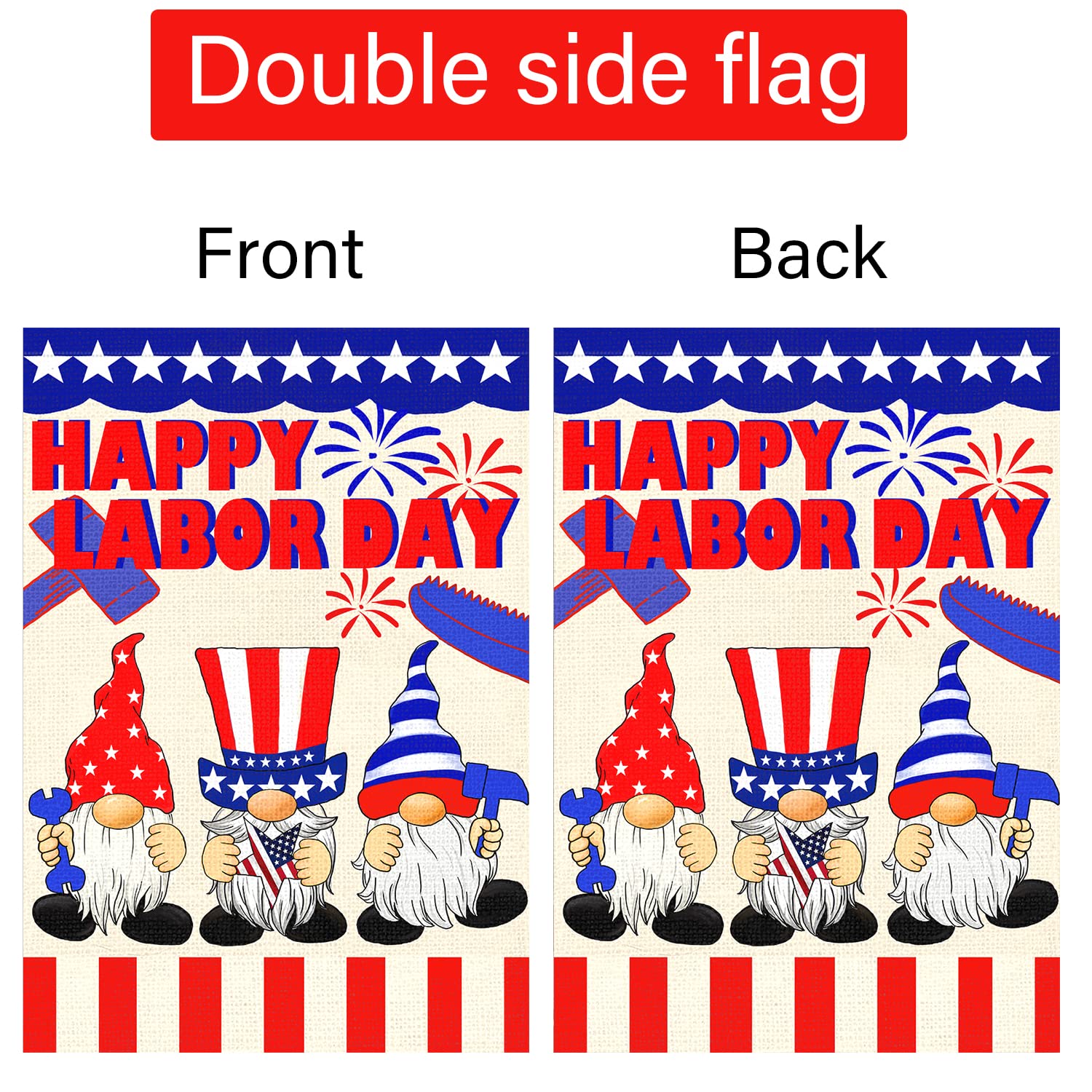 Louise Maelys Happy Labor Day Garden Flag - 12x18 Inch Double Sided Vertical Burlap Flag with Small Gnome Design - Outdoor Yard Decoration for Labor Day Celebrations, Housewarming Gifts & Seasonal Home Decor
