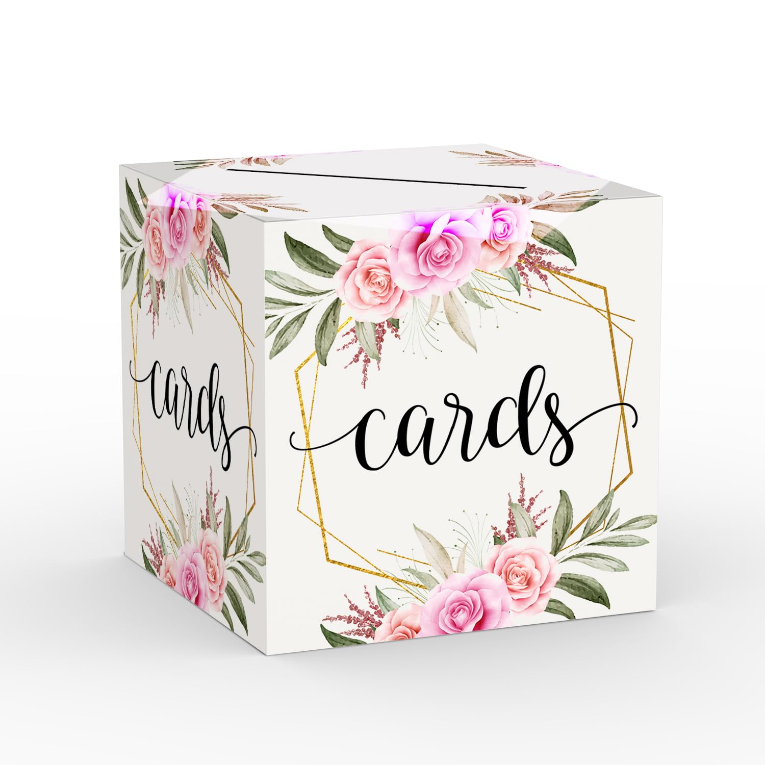 8x8x8 Inch Greenery Pink Floral Card Box - Elegant Gift Money Holder for Weddings, Birthdays, Bridal Showers & Baby Showers | Perfect Party Decoration & Envelope Storage Solution