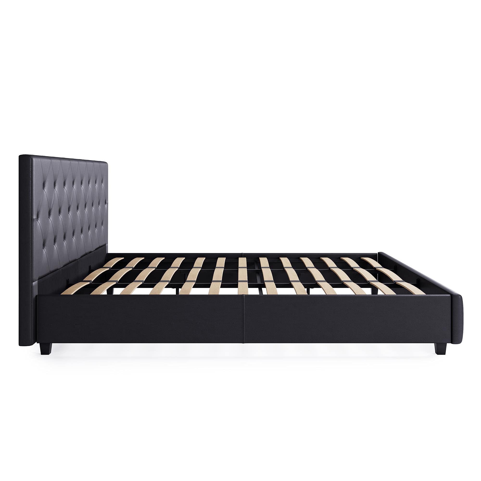 DHP Dakota King Size Upholstered Platform Bed with Diamond Button Tufted Headboard & Footboard - No Box Spring Needed - Gray Faux Leather - Perfect for Modern Bedrooms & Guest Rooms
