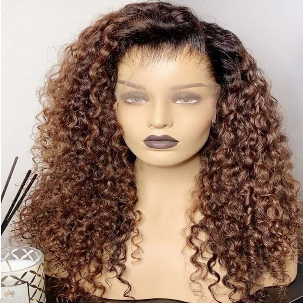 13x4 HD Transparent Lace Front Human Hair Wig - Ombre Curly 18 Inch 150% Density with Baby Hair for Black Women (1B/30 Color) | Perfect for Daily Wear, Parties & Special Occasions