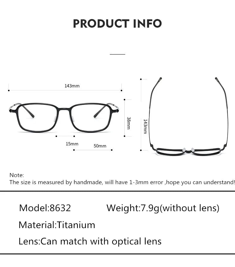Unisex Full Rim Square Titanium Acetate Eyeglasses 8632 - Lightweight Durable Frames for Work, Reading & Fashion | Aimee Eyewear