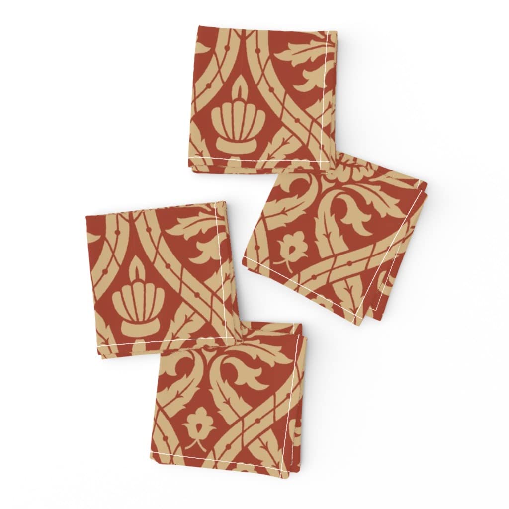 Premium Linen Cotton Canvas Cocktail Napkins Set of 4 - Victorian Persian Damask Renaissance Medieval Art Print in Red & Gold | Elegant Drink Coasters for Dinner Parties, Weddings & Home Decor